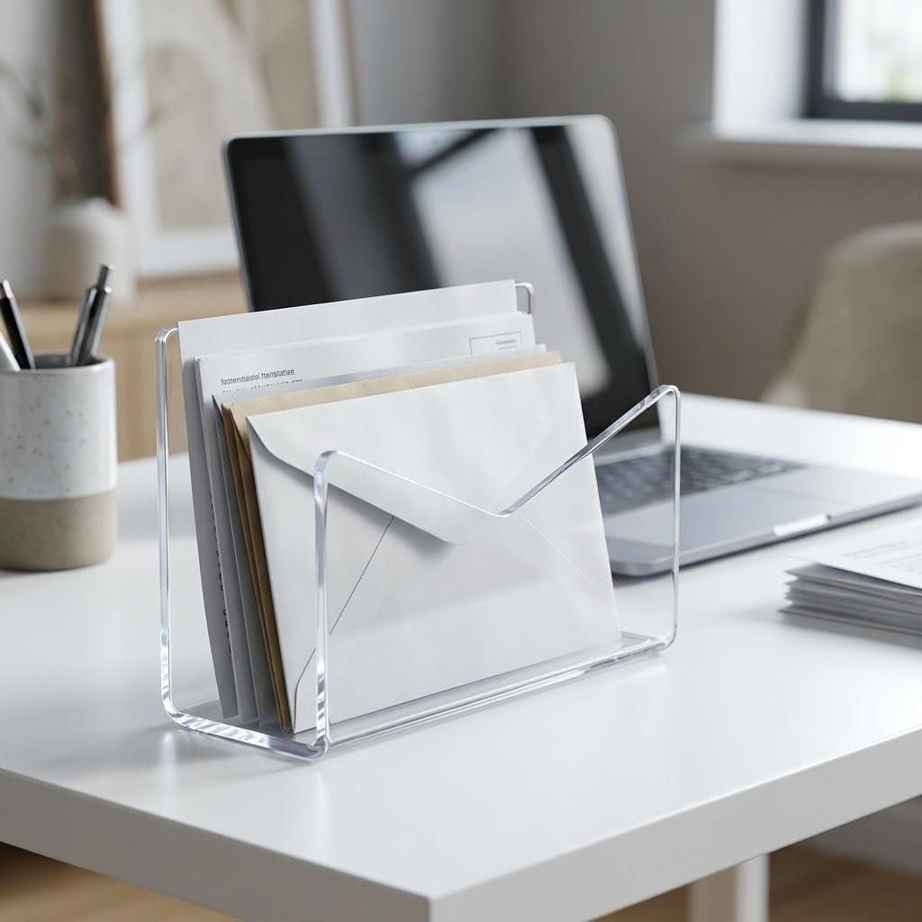 Acrylic Mail Organizer and Letter Storage Rack, Desktop File Holder with Multipl