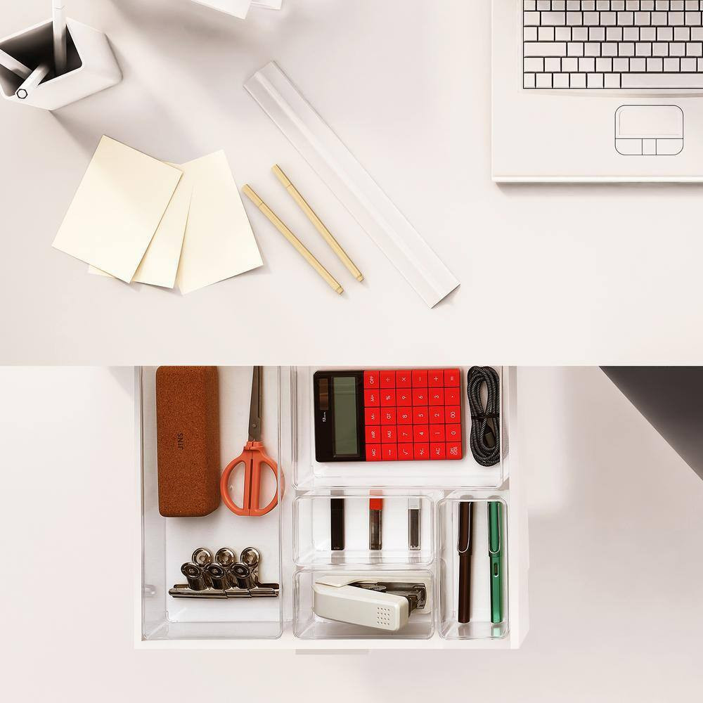 Drawer Organizer Set for Office Storage, Clear 12 In. X 2 In. Plastic Desk Organ