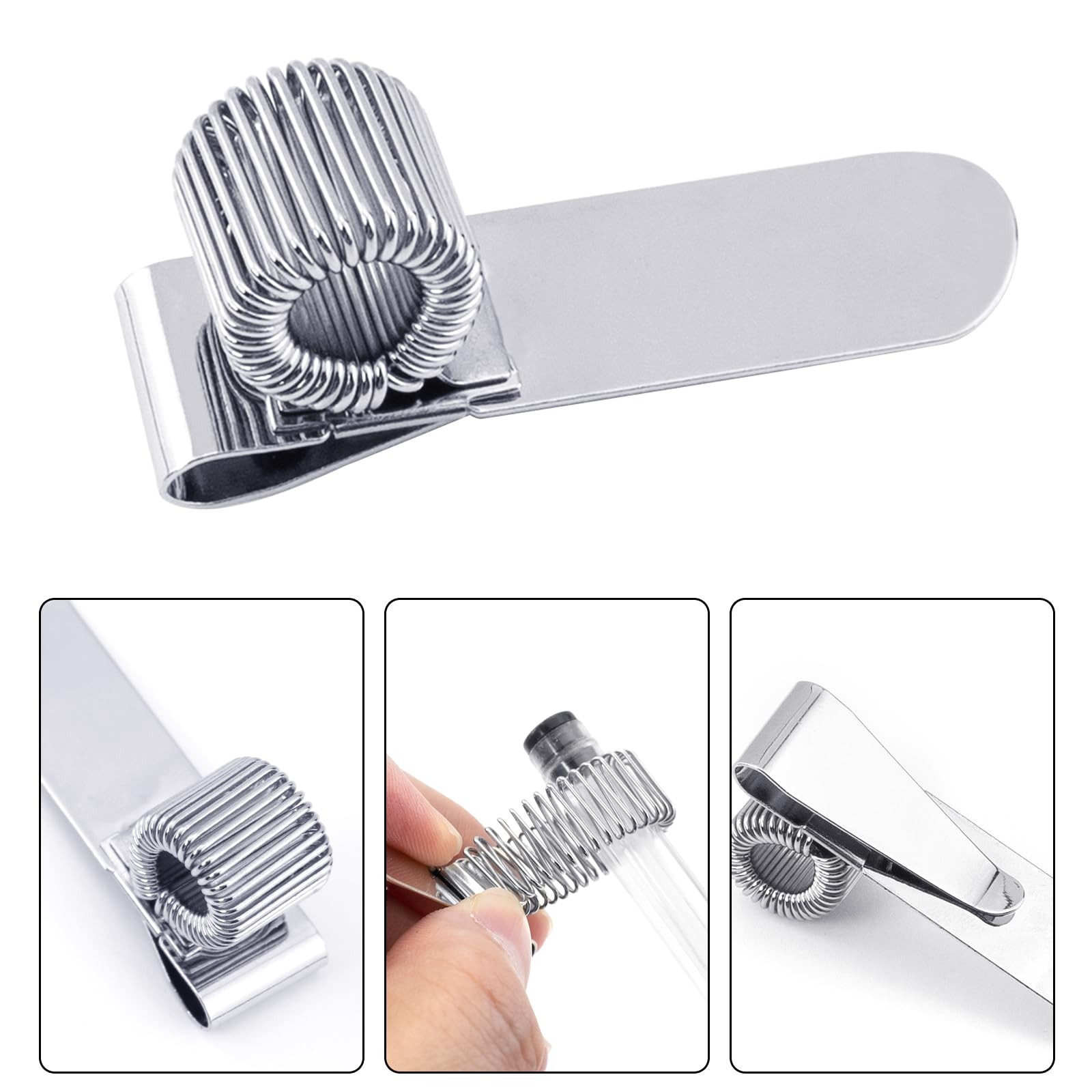 3 Pack Stainless Steel Pen Holder Clips with Spring for Clipboard Notebook