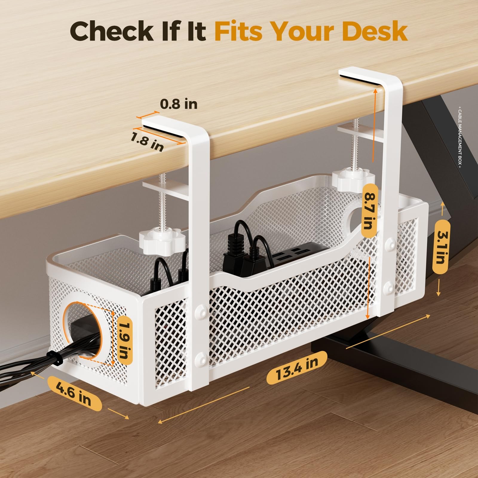 Under Desk Cable Management Tray White, Cinati Wire 13.4″-1 Pack, White