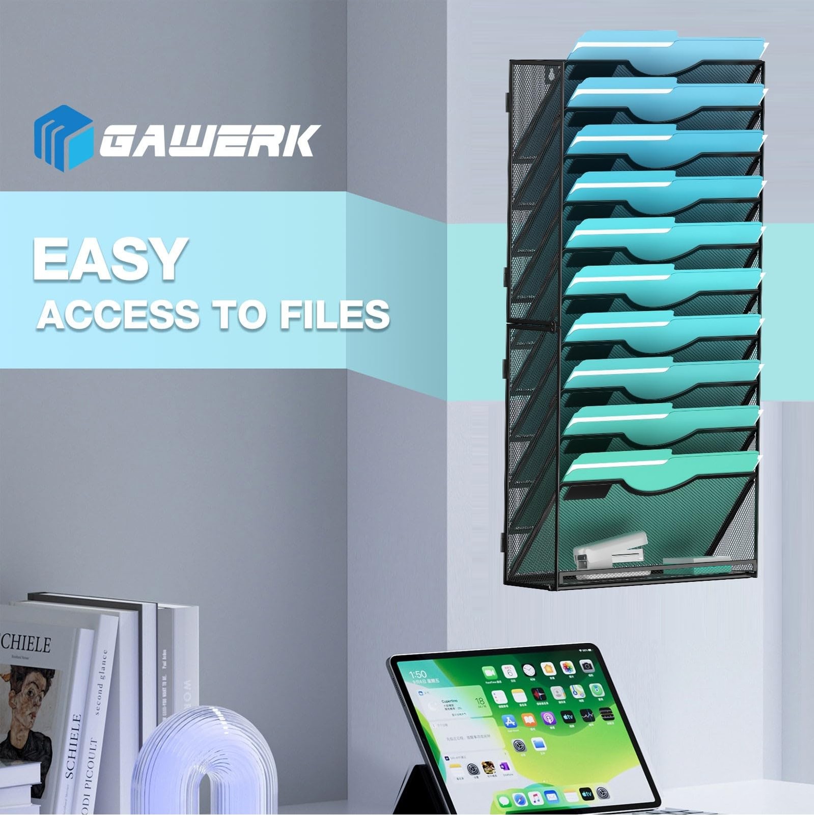 Gawerk 11-Tier Wall File Organizer Hanging Holder 11-T, Black