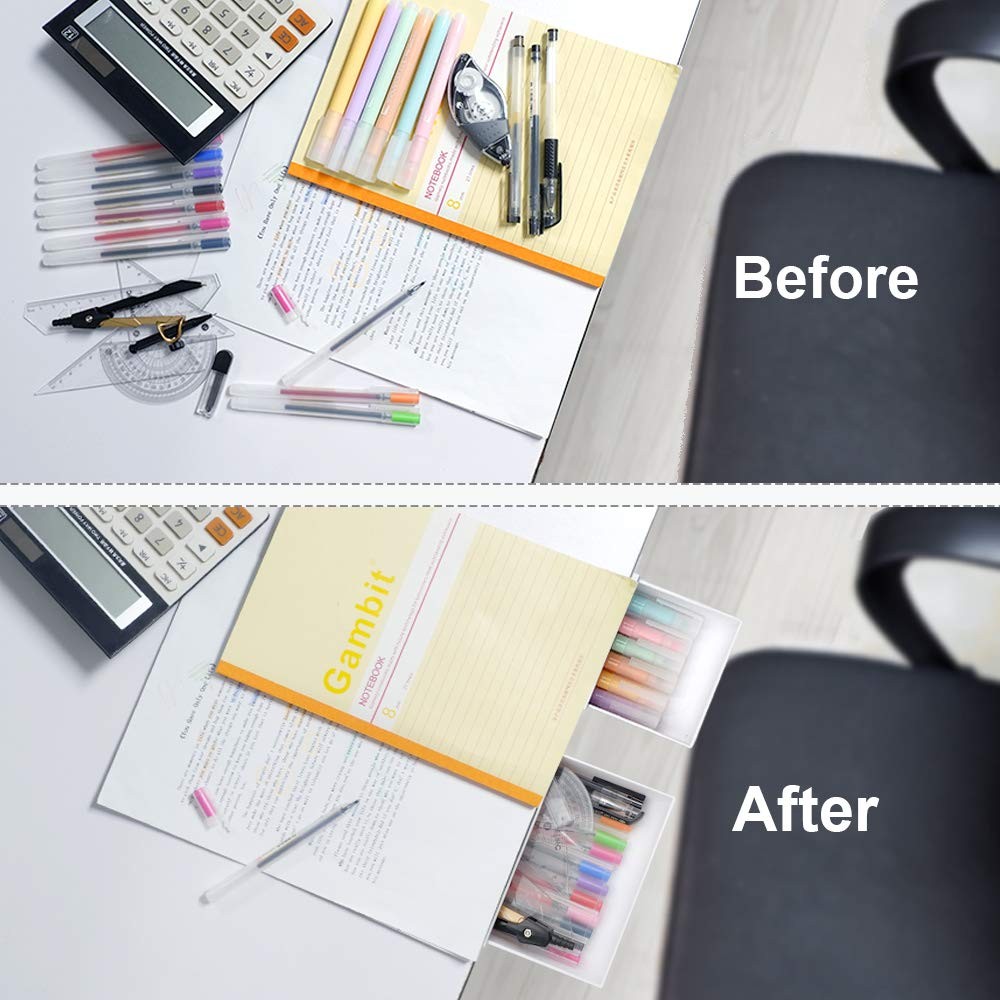 2 Pack Under Desk Storage Drawer Organizer, Hidden Slide Out Drawer Attachmen…