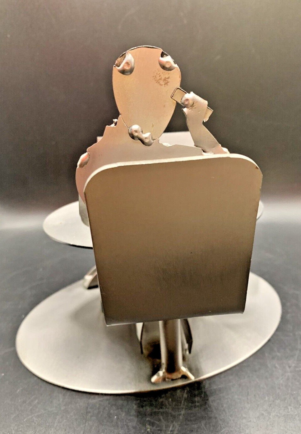 “Man Working at Desk” Desktop Organizer Handmade Welded Steel Metal 5.5 x 6″