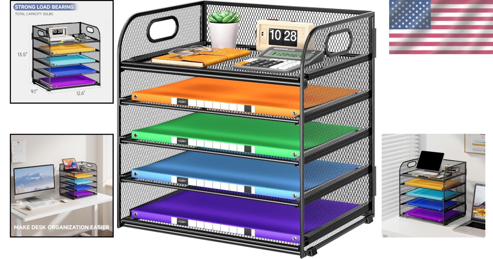 5-Tier File Folder Organizer with Handle – Efficient Desk Storage