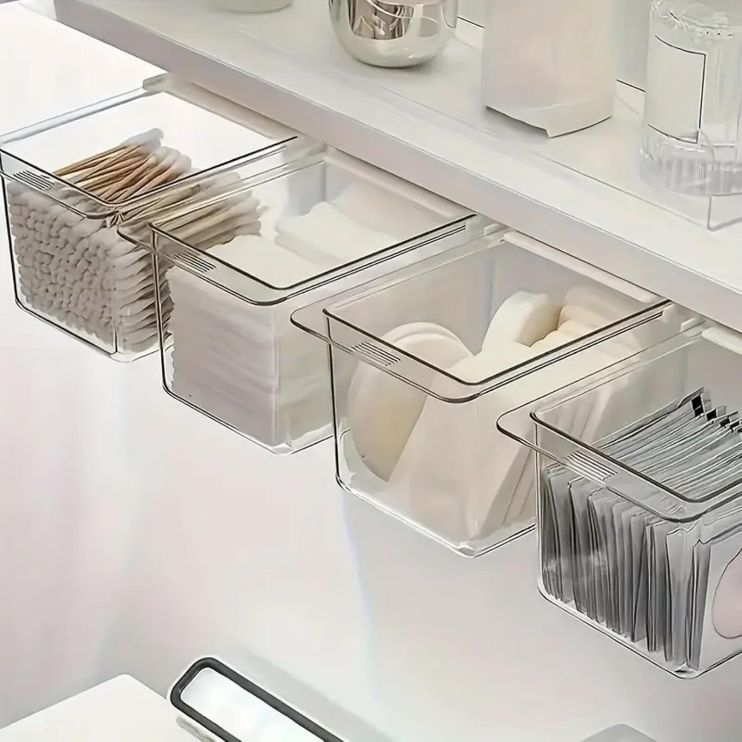 Under Desk Drawer Organizer, with Self-Adhesive Hidden Slide Out Tray Transparen