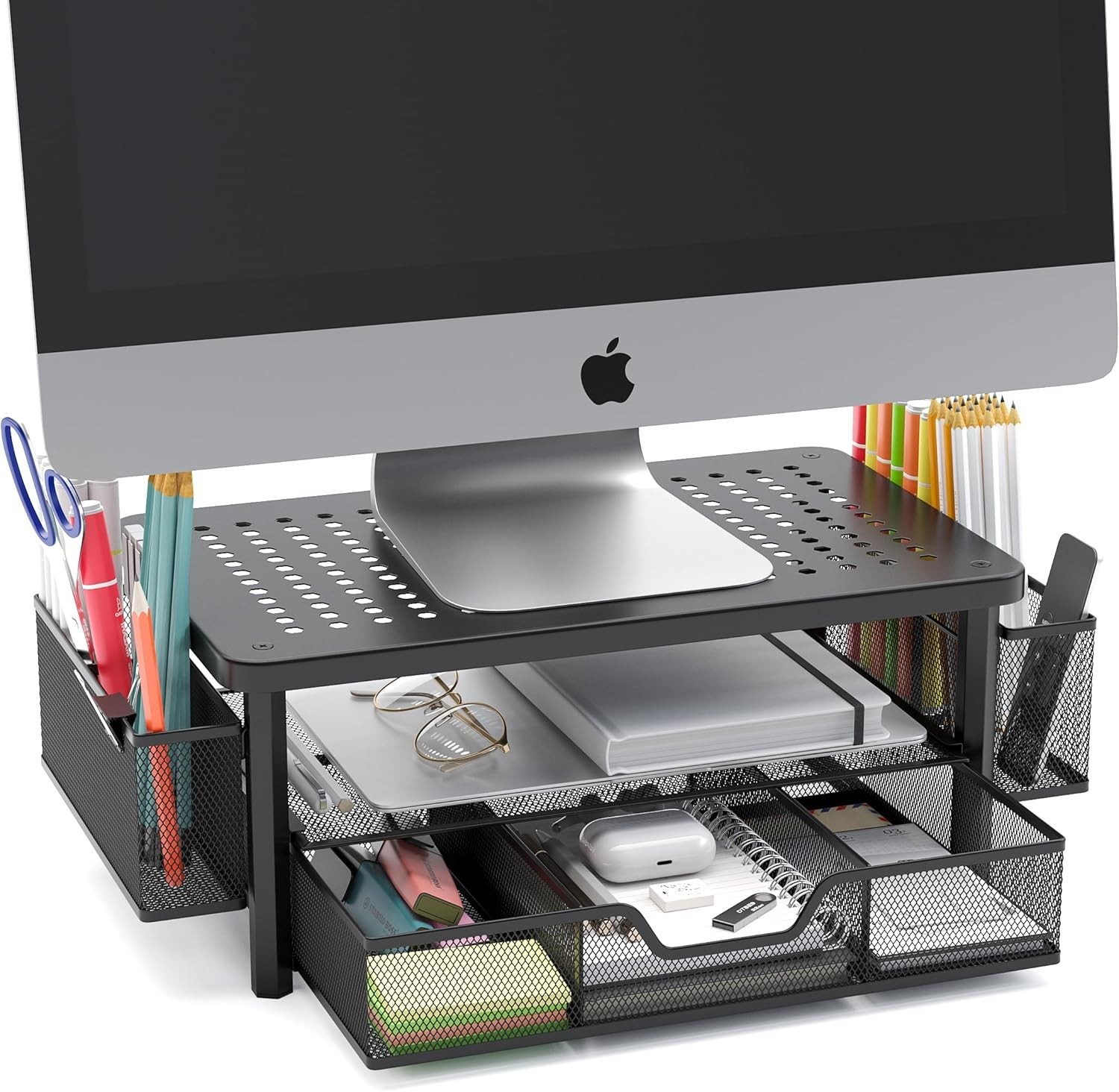FlowMax Eye-Level Desk Stand: Ergonomic Monitor Riser with Storage Solutions