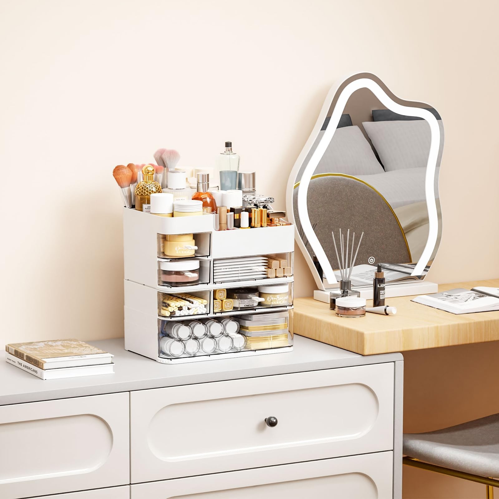 SuoXing Makeup Organizer for Vanity,Large 6 Drawers Large-6 Drawers, White