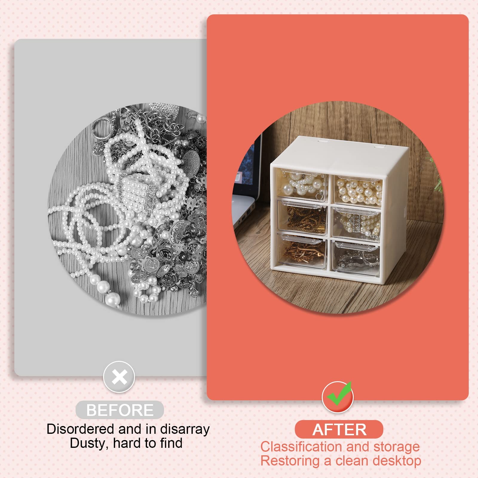 6 Pcs Small Desktop Organizer, Mini 6 Clear 4.8 x 3.8 x 4.6 inches, beige