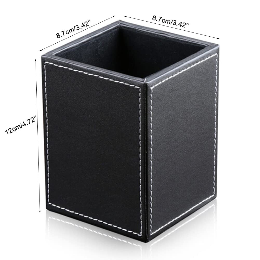 PU Leather Square Pens Pencils Holder Cup Desktop Stationery Organizer Case O…