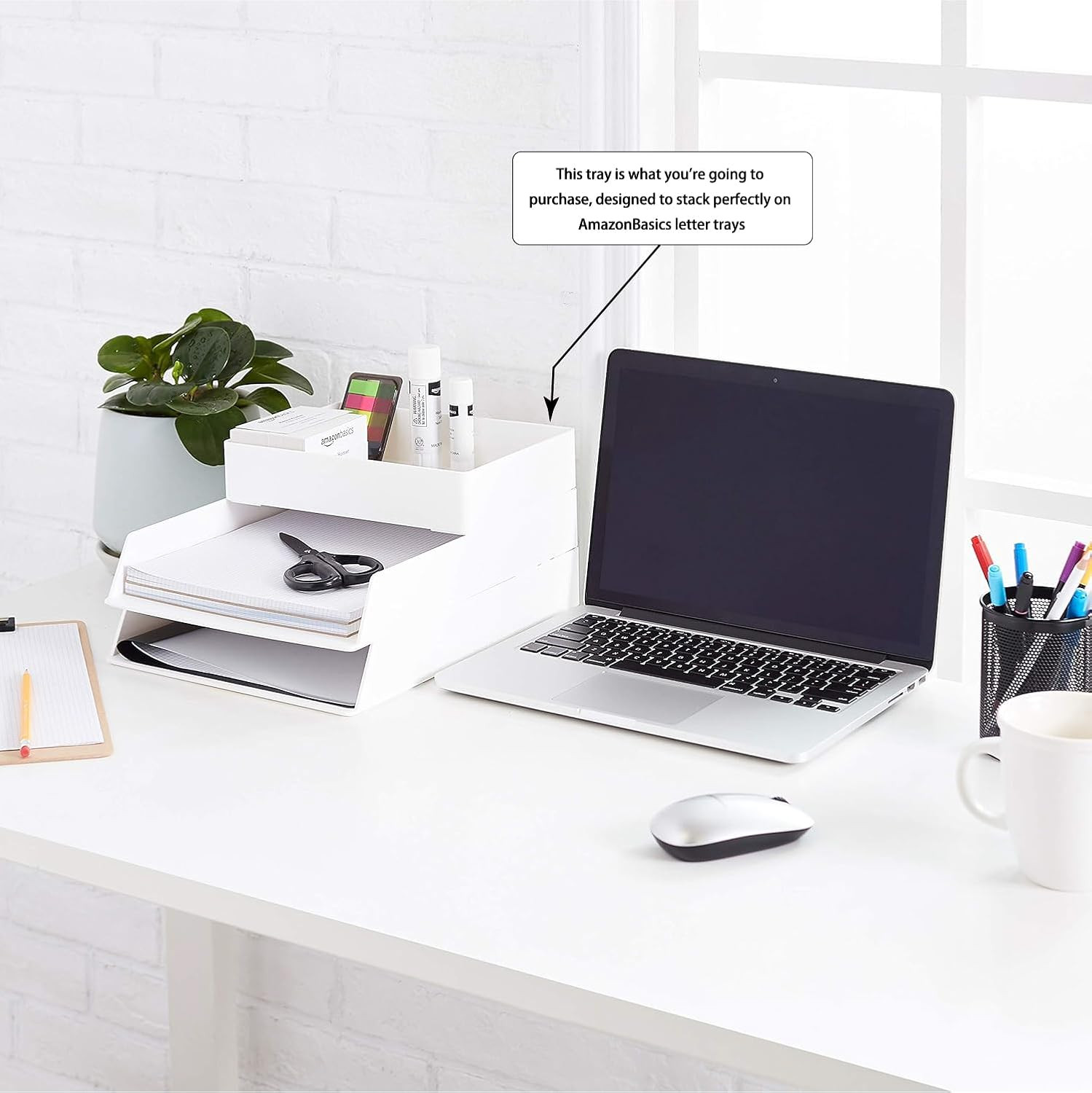 Amazon Basics Rectangular Plastic Desk Organizer with Storage Trays, Accessory T