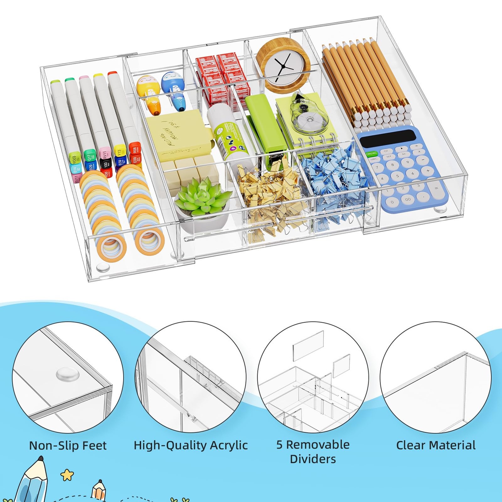 Acrylic Expandable Drawer Organizer, Clear Desk Drawer Organizer Tray with 5 …