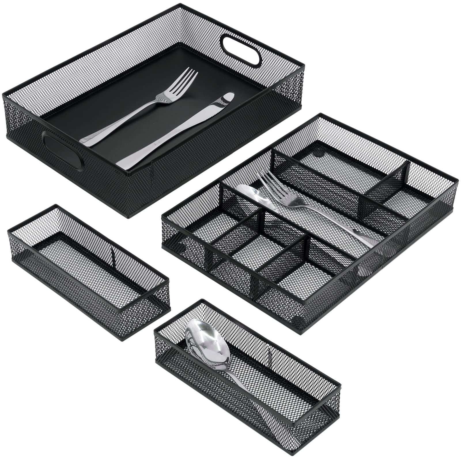 Neudeco Desk Drawer Organizer, 4 Pack Metal Mesh, Black 12.5x9x8 inch, black