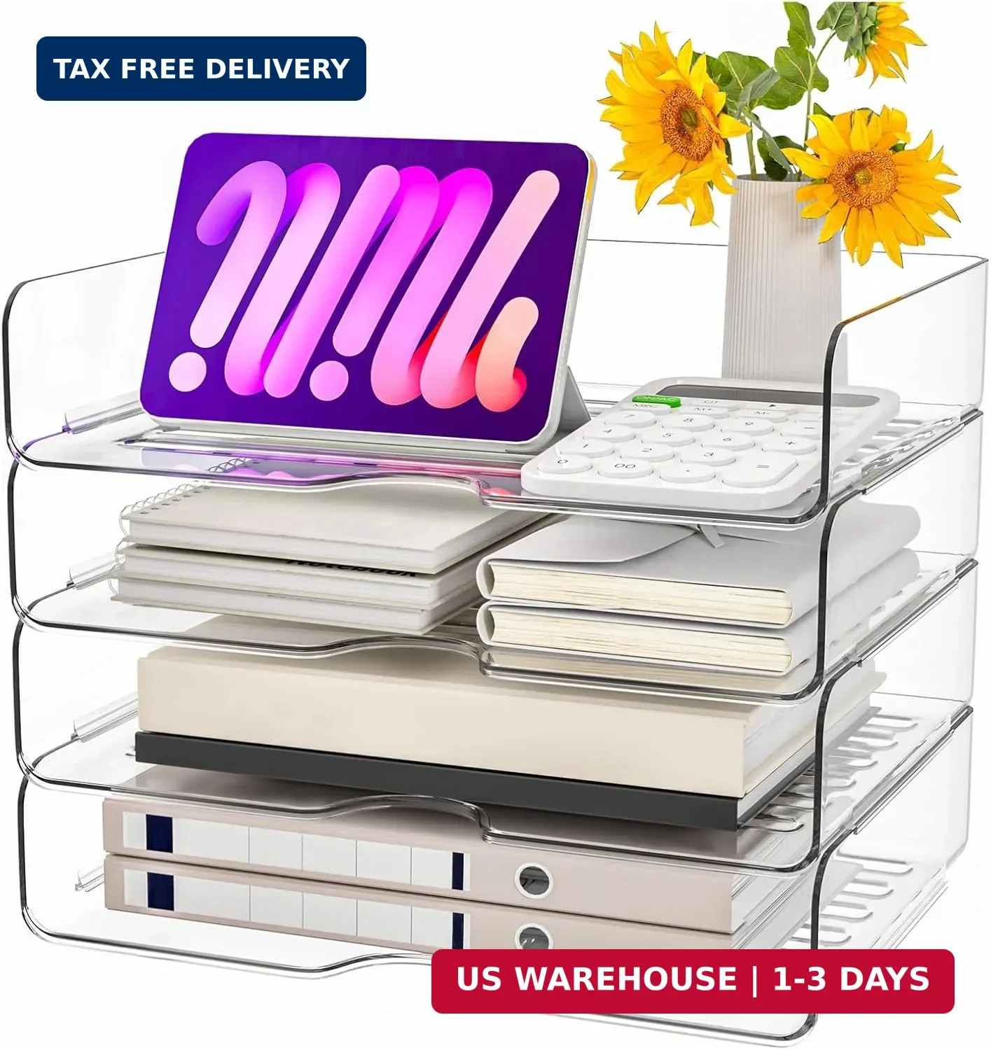Paper Organizer Letter Tray, 4 Pack Acrylic Stackable Desk File Organizer,Versat