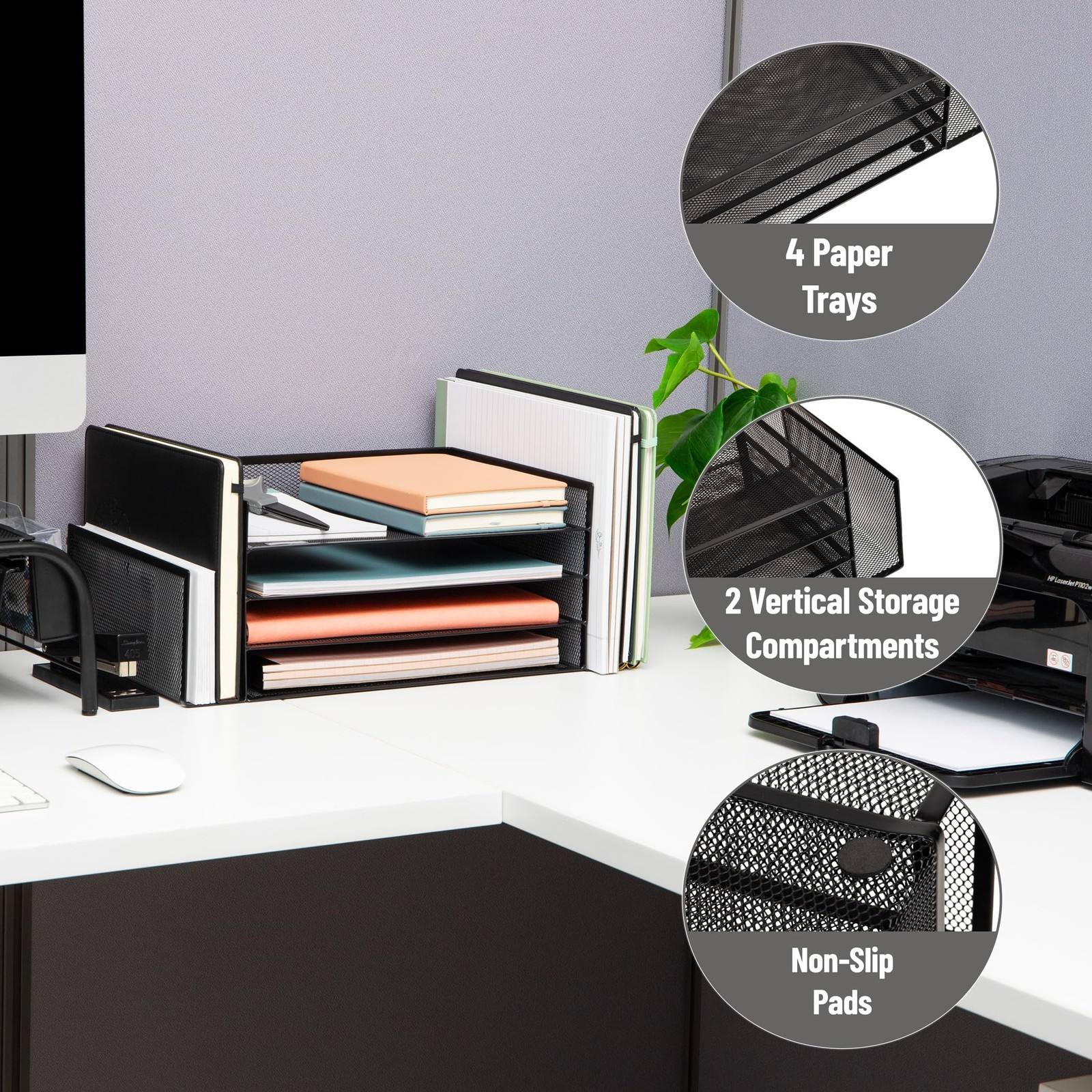 Mind Reader Desktop Organizer, File Storage, Paper 16.8″ x 9.2″ x 6″, Black