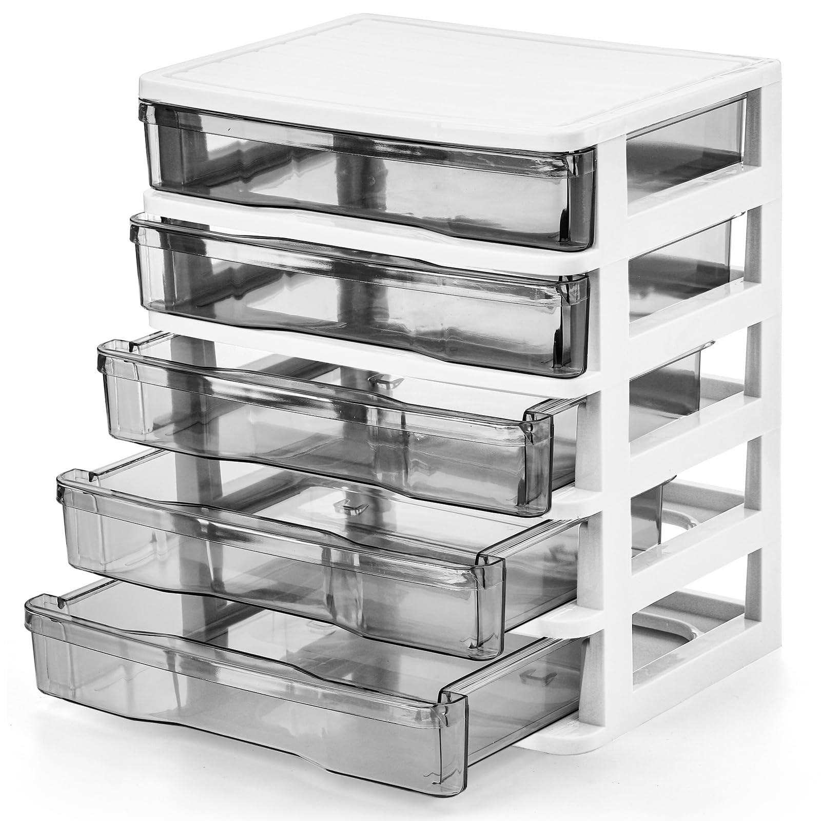 5 Drawer Desktop Storage Bin Unit, Small Plastic Organizer, White Frame with …