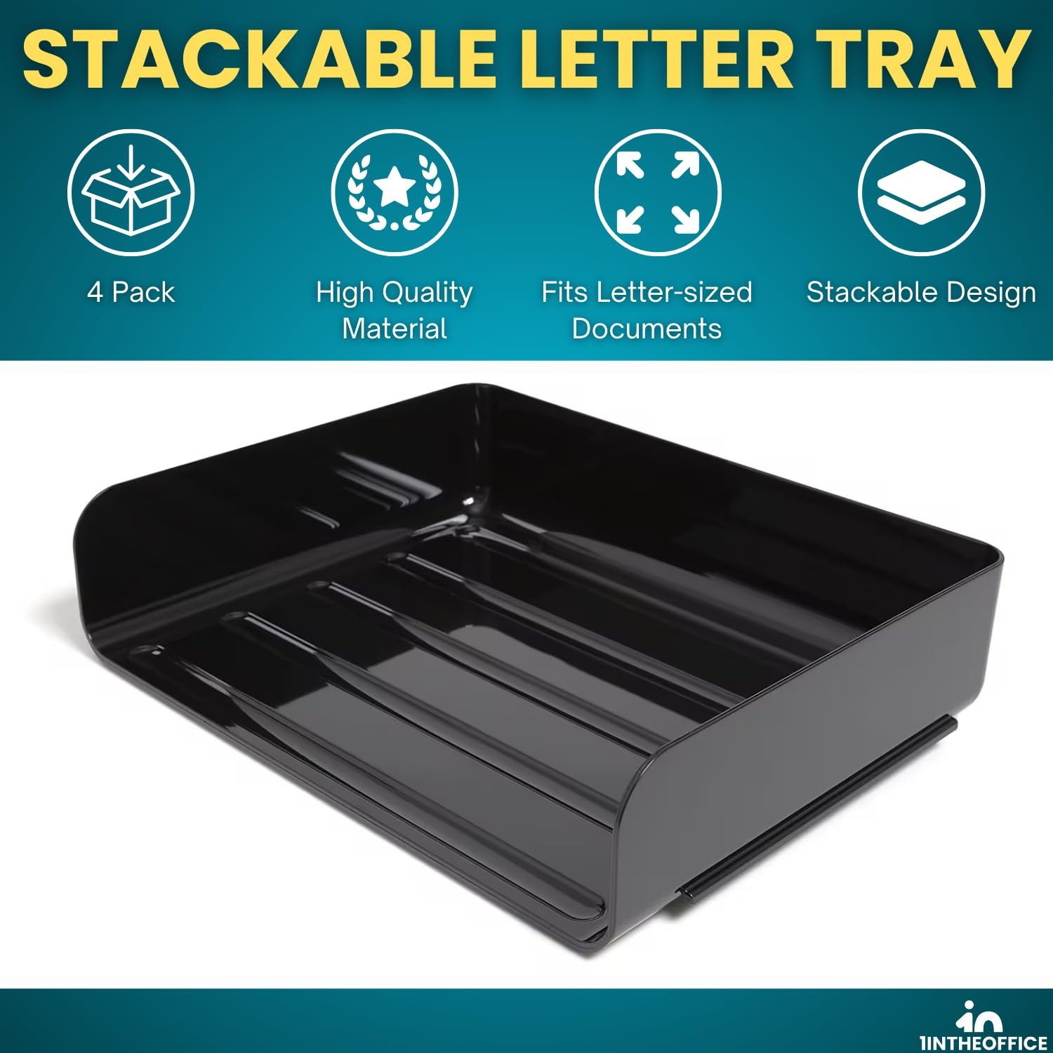 4 PCS Stackable Paper Tray Organizer Plastic Letter Tray Office Desk Black