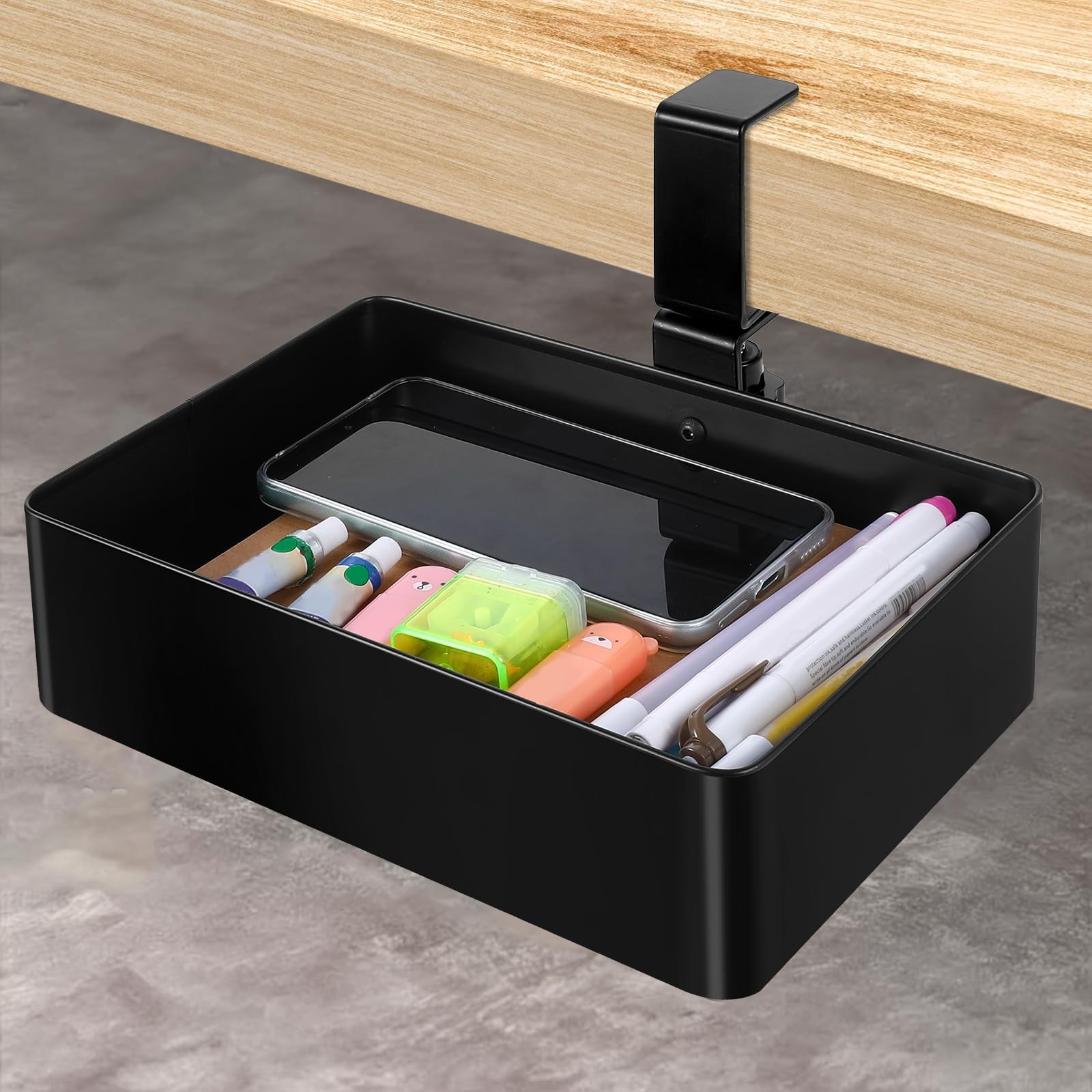 Tolare Under Desk Metal Drawer, Drawer Organizer, 360° Black