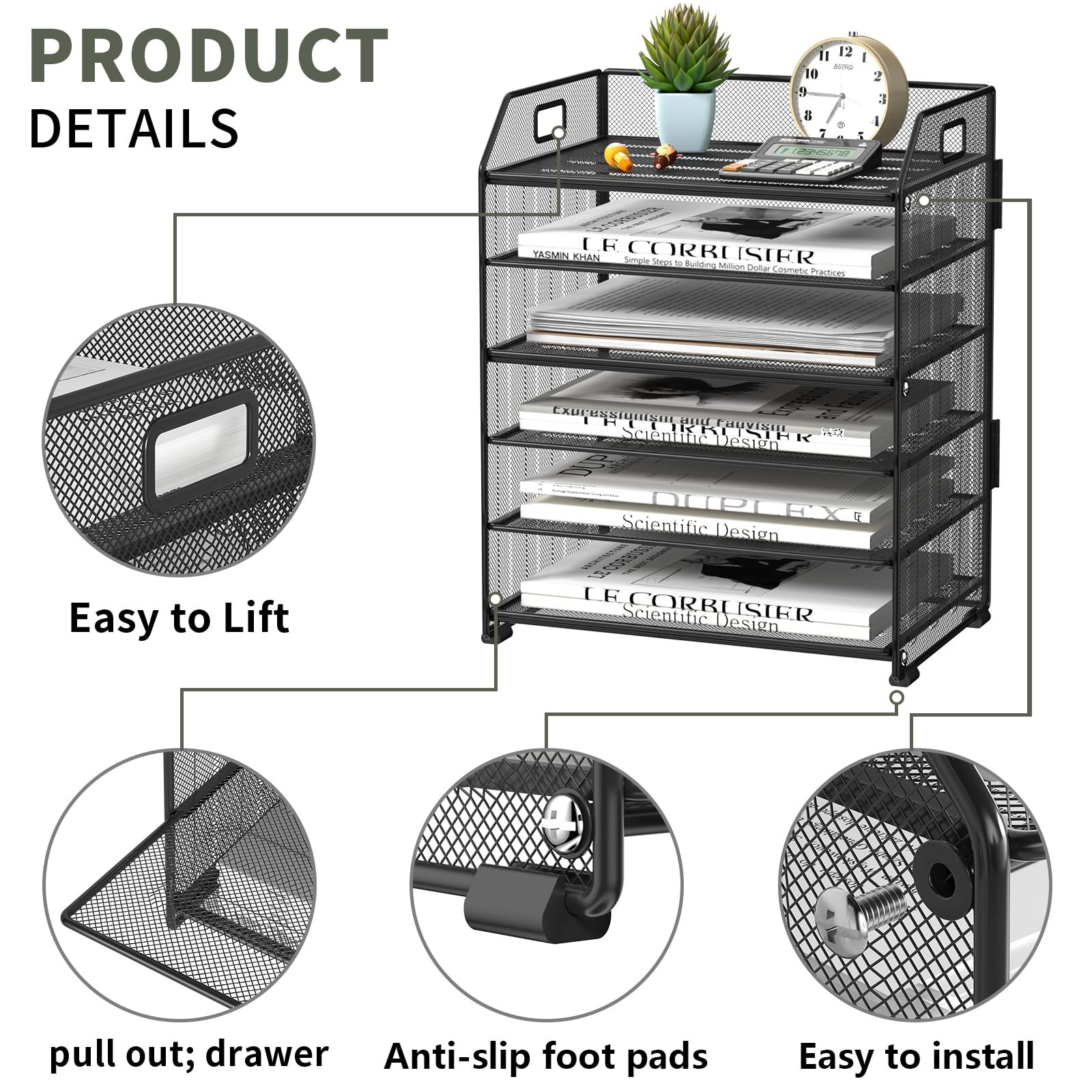 Handimp 6 Trays Paper Organizer Letter 12.6 x 9 x 15.7 inches, 6-tier Black