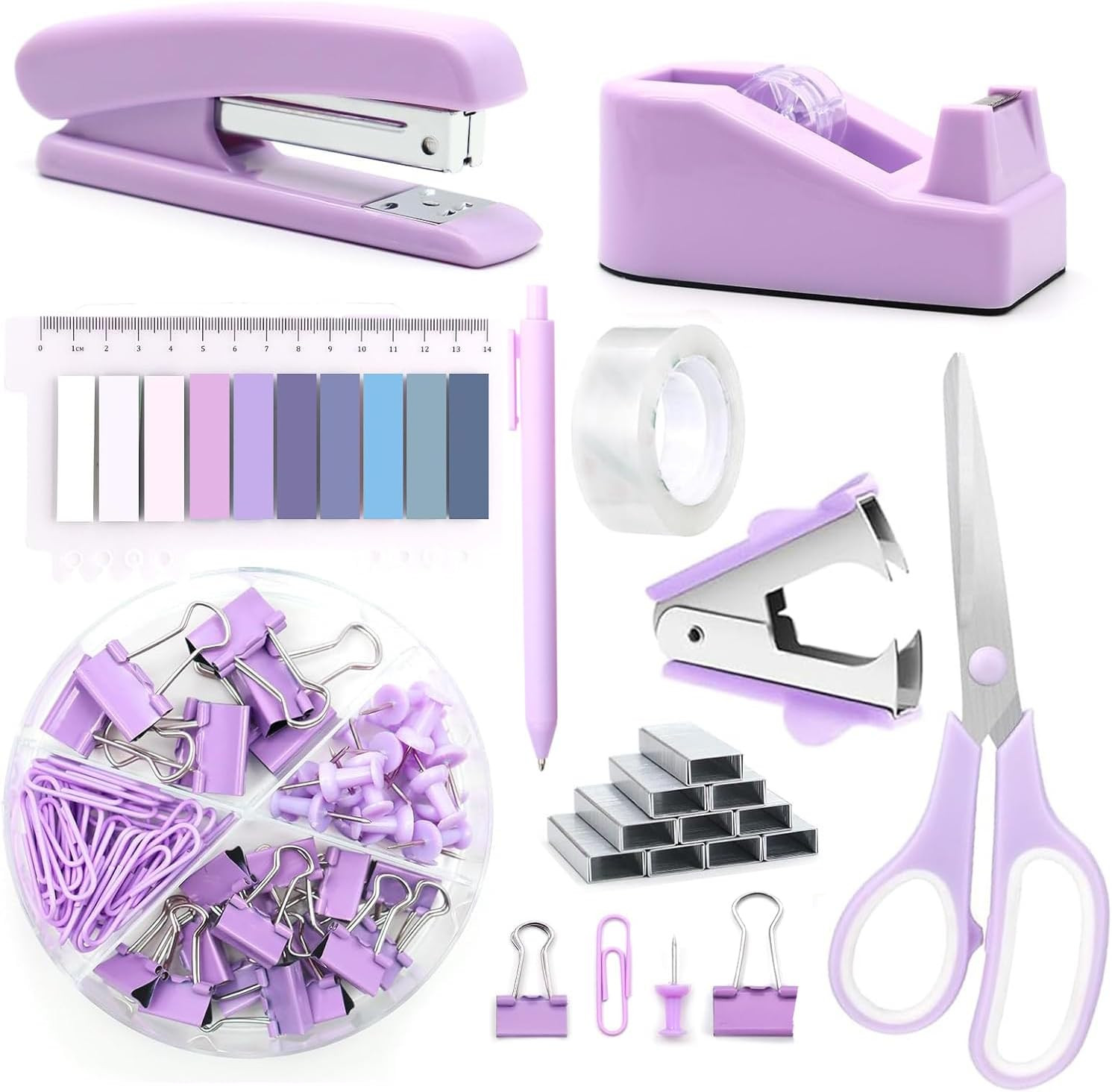 Office Supplies,Purple Desk Accessories,Office Supplies Set,Stapler and Tape Dis