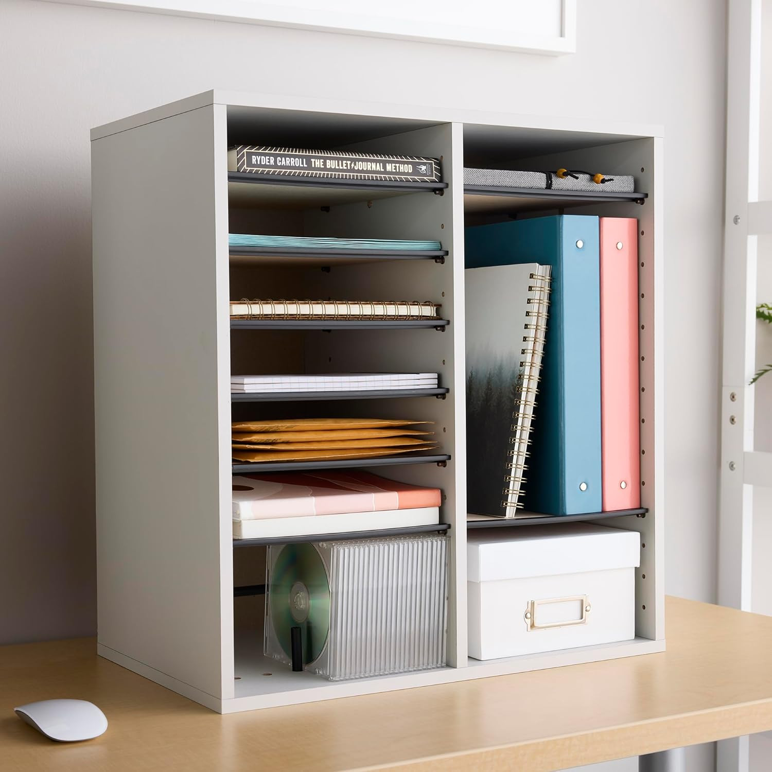 Wooden Paper and Mail Organizer for Home Office and Classroom, Adjustable Shelve