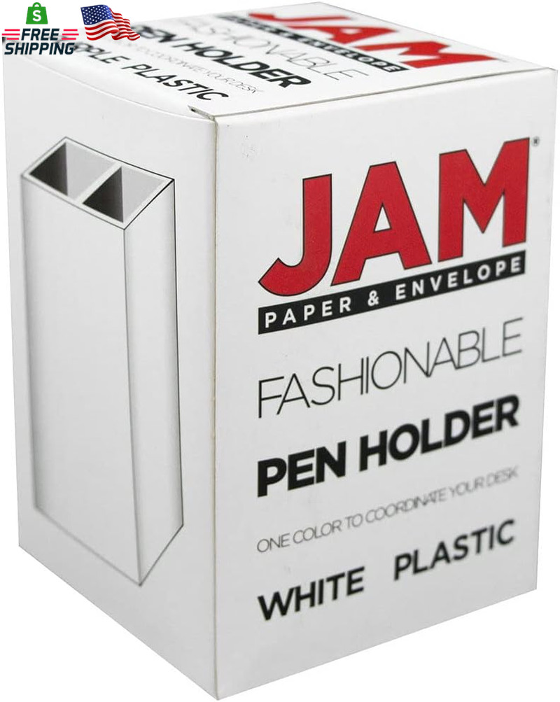 JAM PAPER Plastic Pen Holder – White – Desktop Pencil Cup – Sold Individually