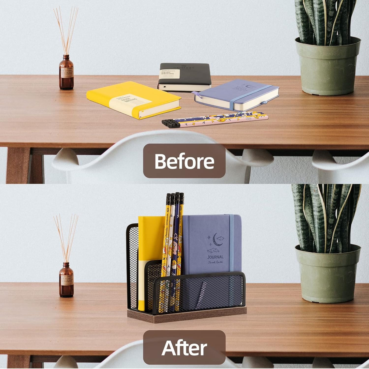 Wooden Desk Mail Organizer, Desktop File Organizer Metal Mesh with 3 Vertical Up