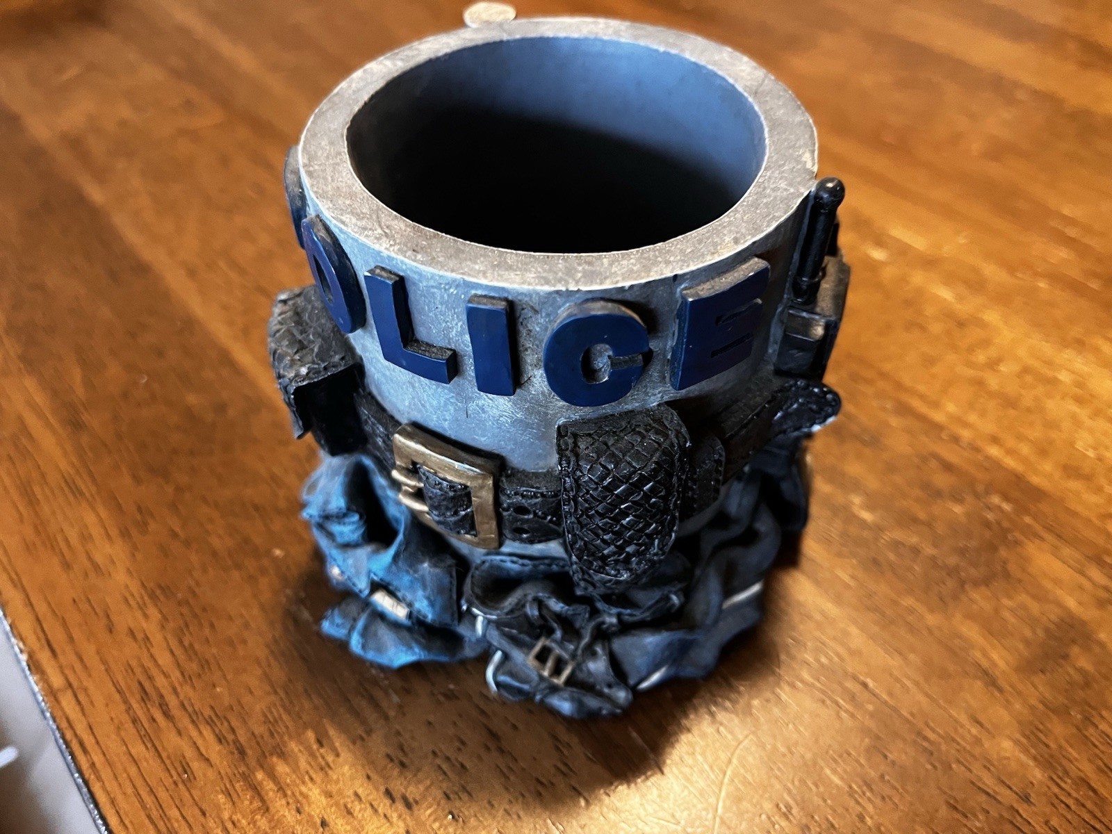 Vanmark Porcelain Police-Themed Desk Pencil Holder Organizer Cup Blue/Gray