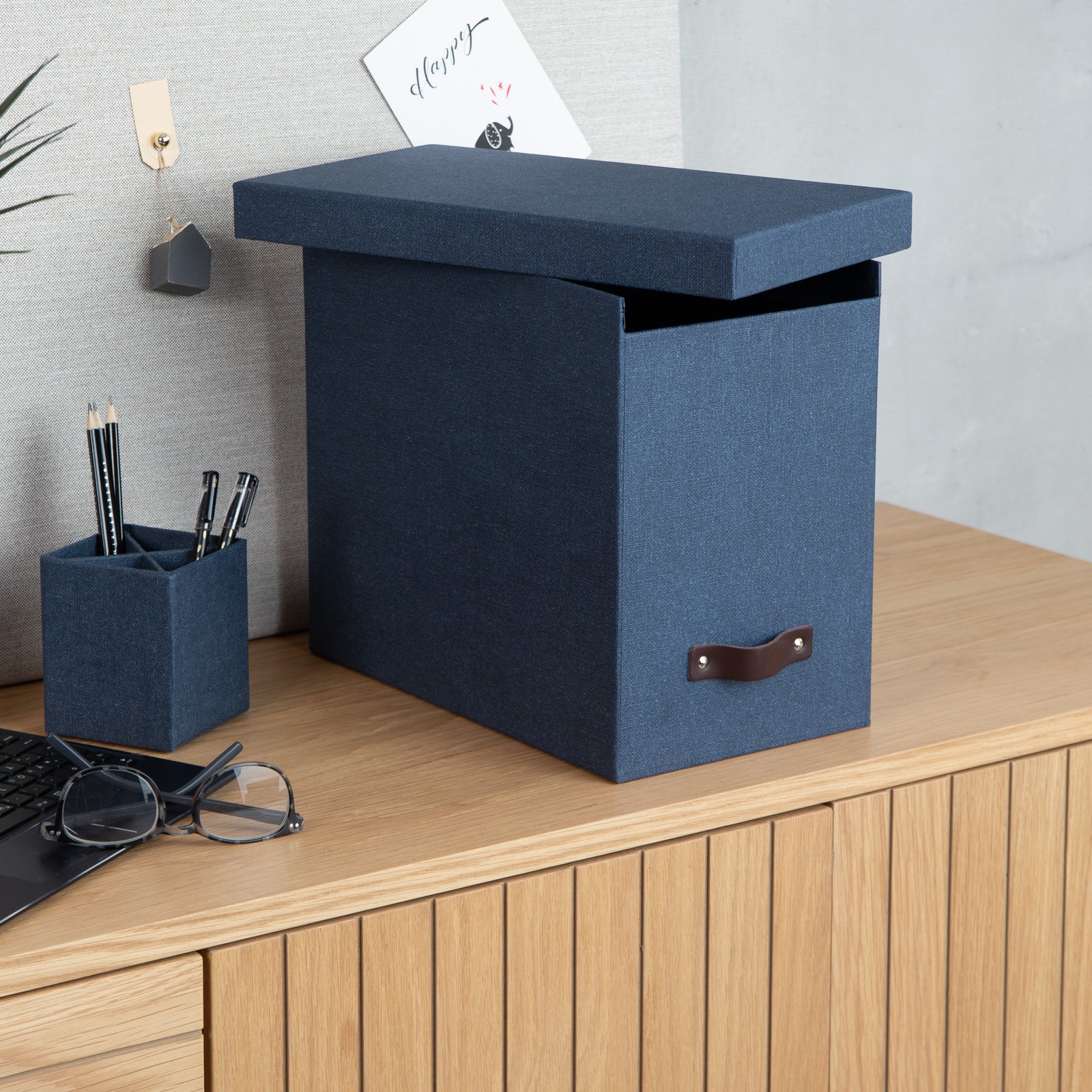 Bigso John Desktop File Box – File Storage Box for Paperwork – Blue