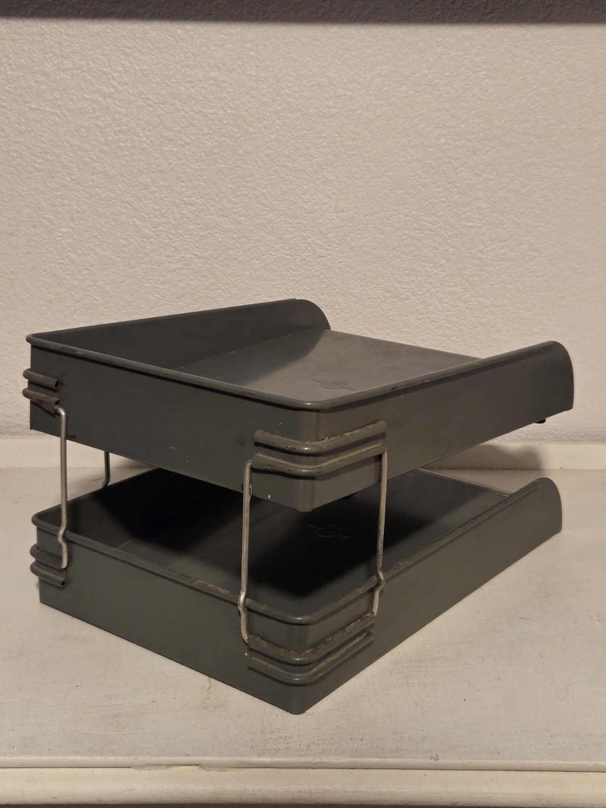 Vintage Globe-Wernicke 2 Tier Metal Paper Tray File Organizer Vintage Gray Green