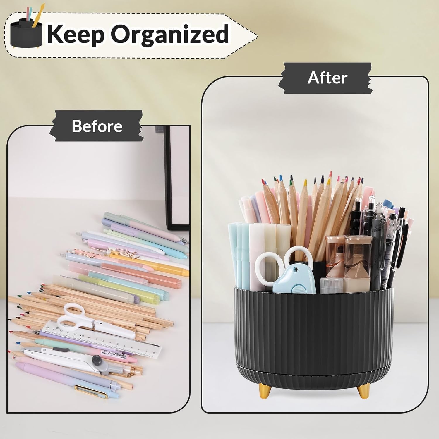 SKYDUE 360 Degree Rotating Desk Organizer, 5.8*5.8*4.7 Inches, Black_1Pack