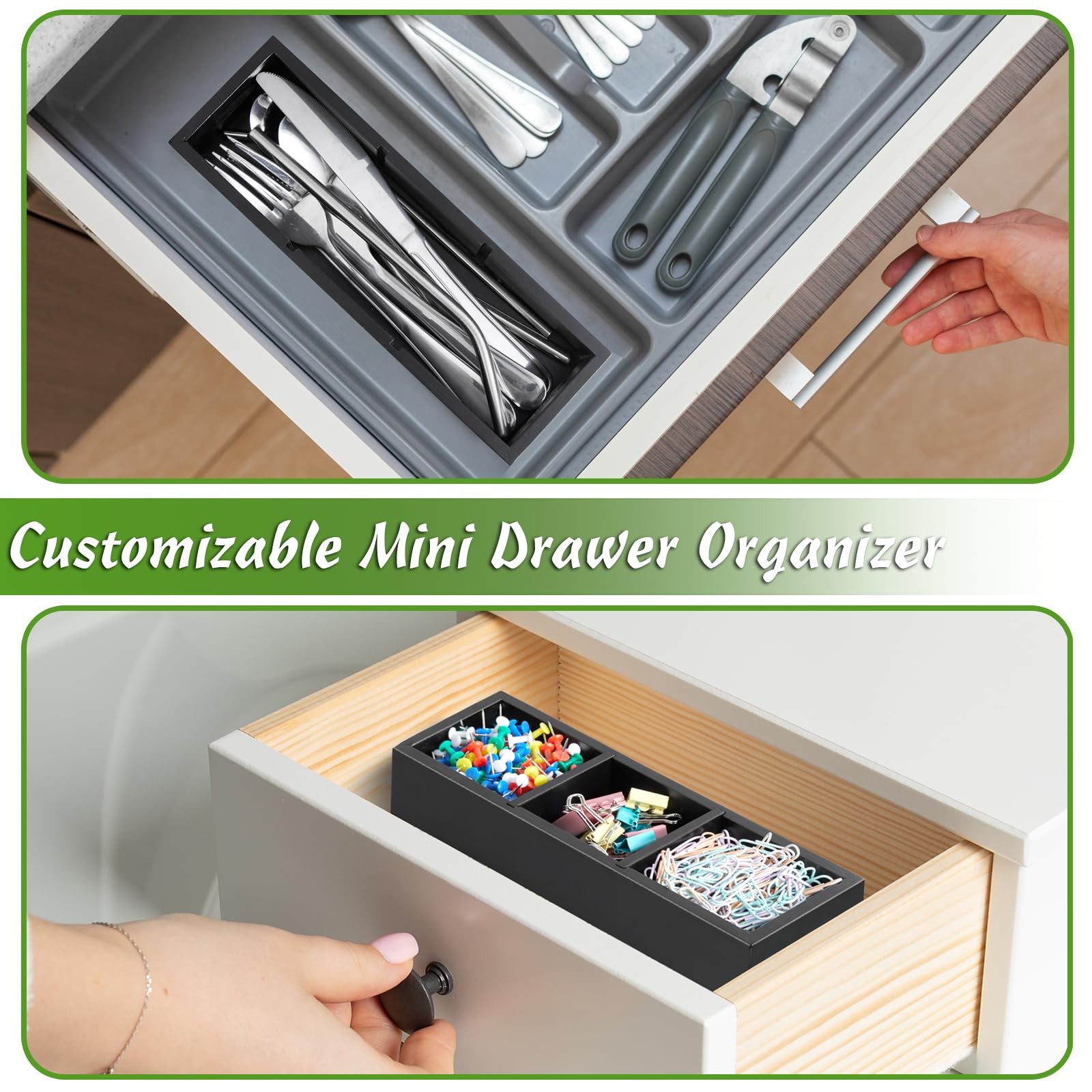 DRASTAR Tea Bag Organizer, Black Wooden Holder, 3 Slots,