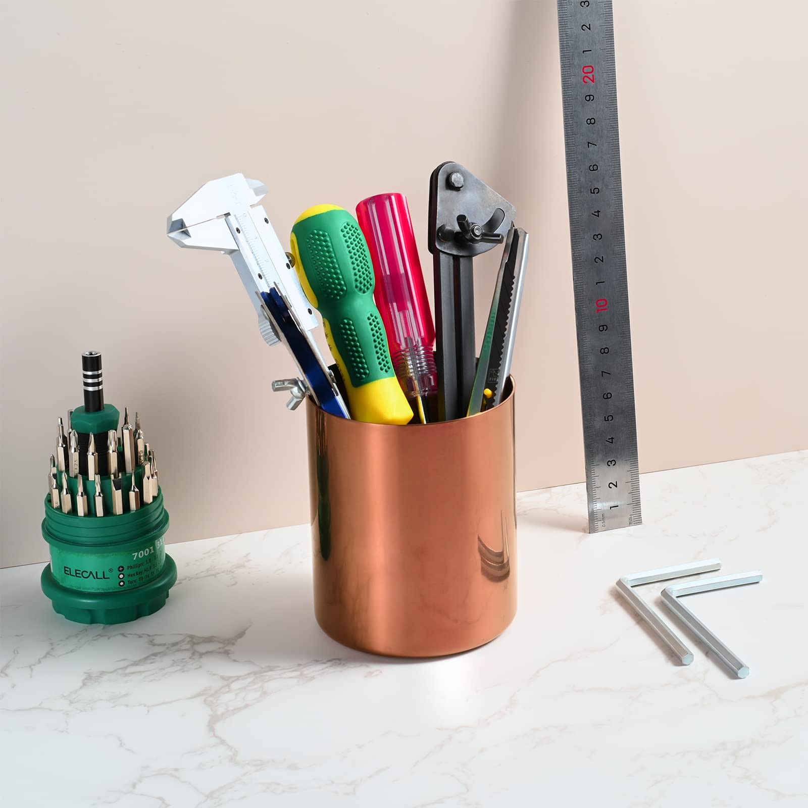 Lidwot Rose Gold 304 Stainless Steel Pen Holder & Pencil Cup, Metal Desk Cadd…