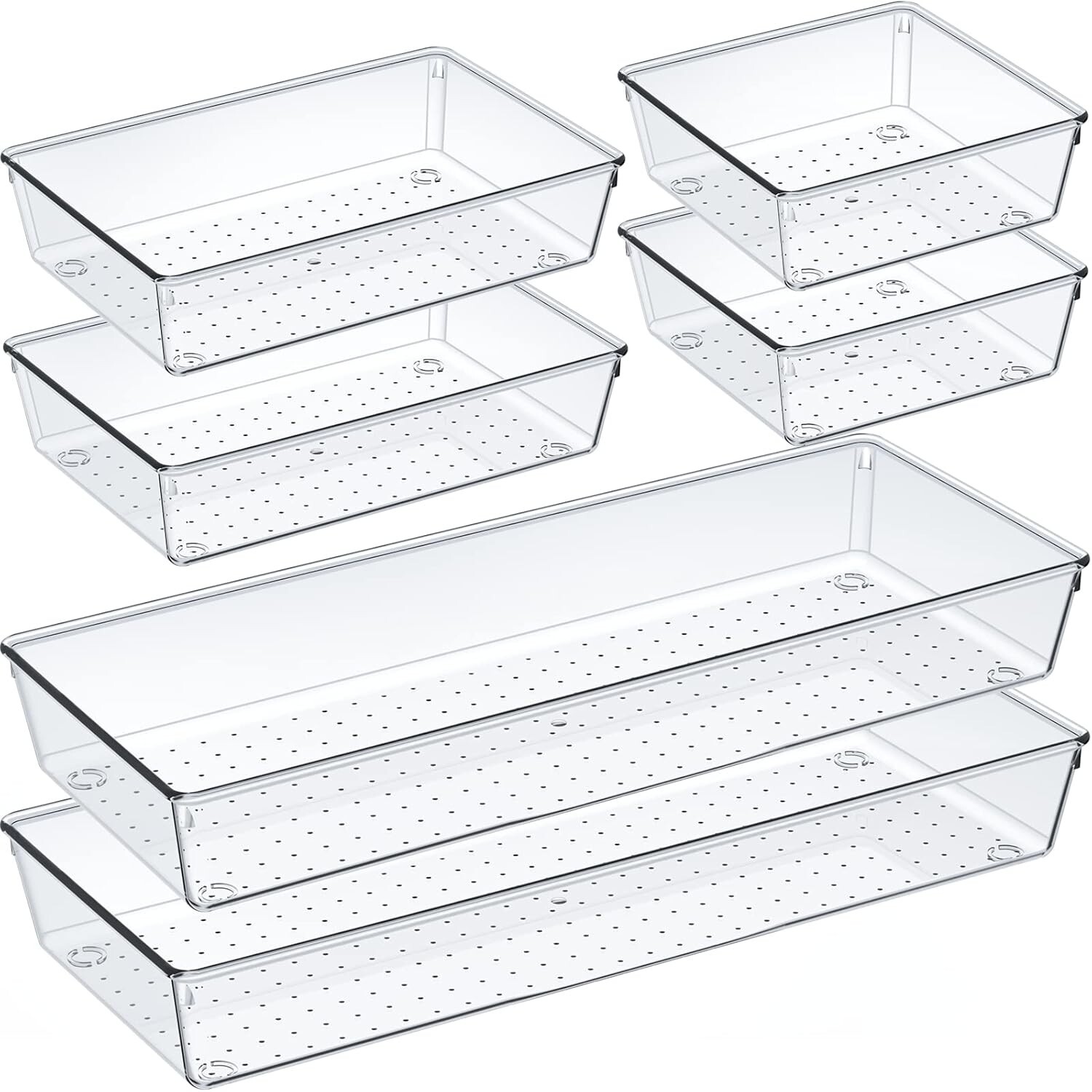Criusia 6-Piece Clear Drawer Organizer Set – Non-Slip Storage for Home & Office