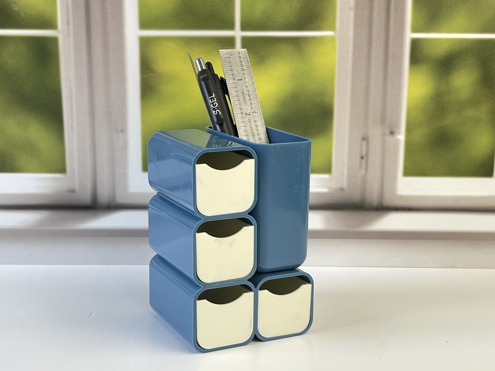 Vintage Mid Century Modern Blue Plastic Mini Drawer Storage Caddy Desk Organizer