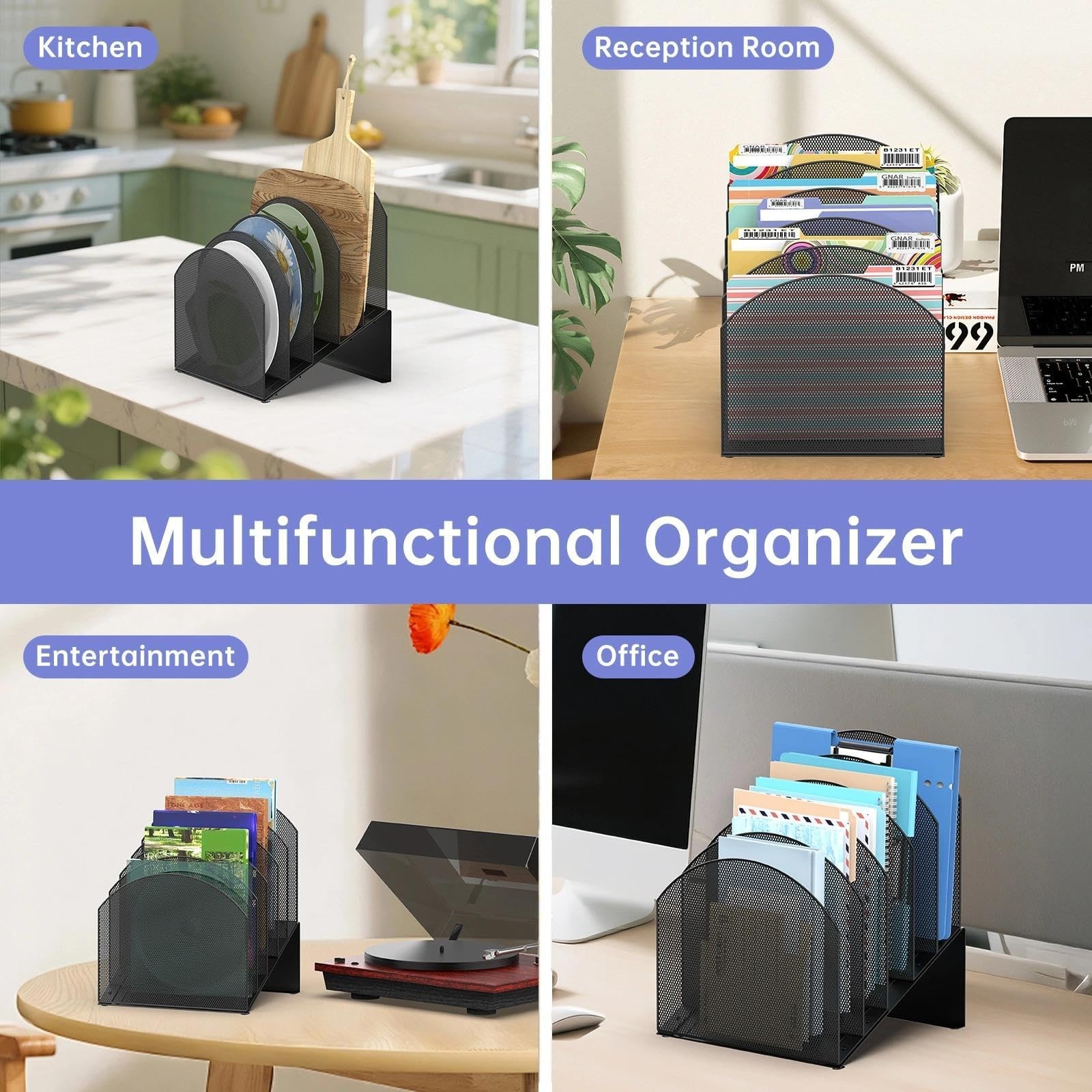 5Section Desk File Organizer, Vertical File Organizer for Desk, Mesh Holder f…