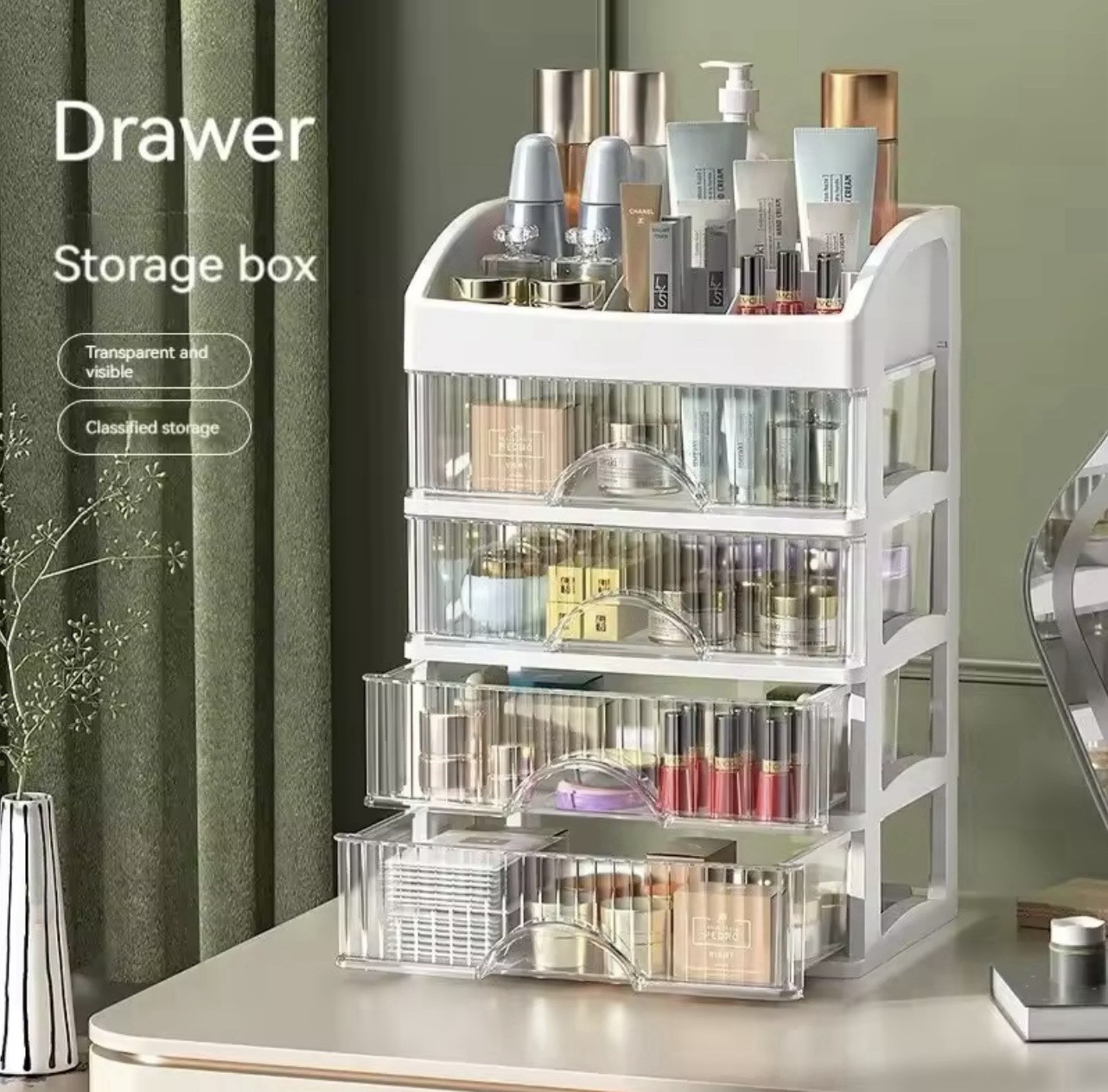 china Plastic Desktop Organizer Storage Box w/ 4 Clear Pull-Out Drawers