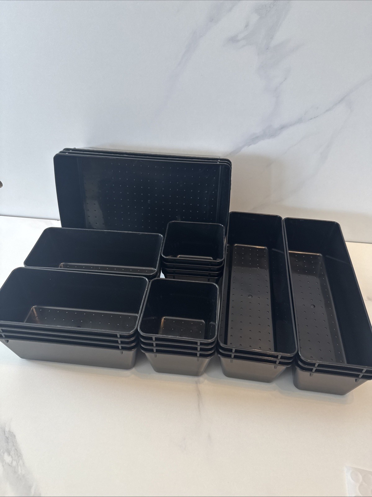 VTopMart Desk Kitchen 25 Pack Drawer Organizers 4 Different Sizes Black Plastic