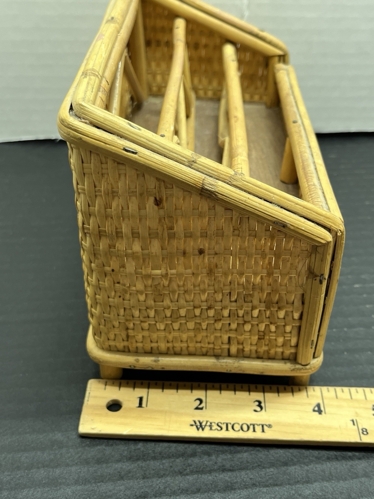 Vintage Woven Organizer Desk Letter Holder Wicker Rattan Mid-Century Bohemian
