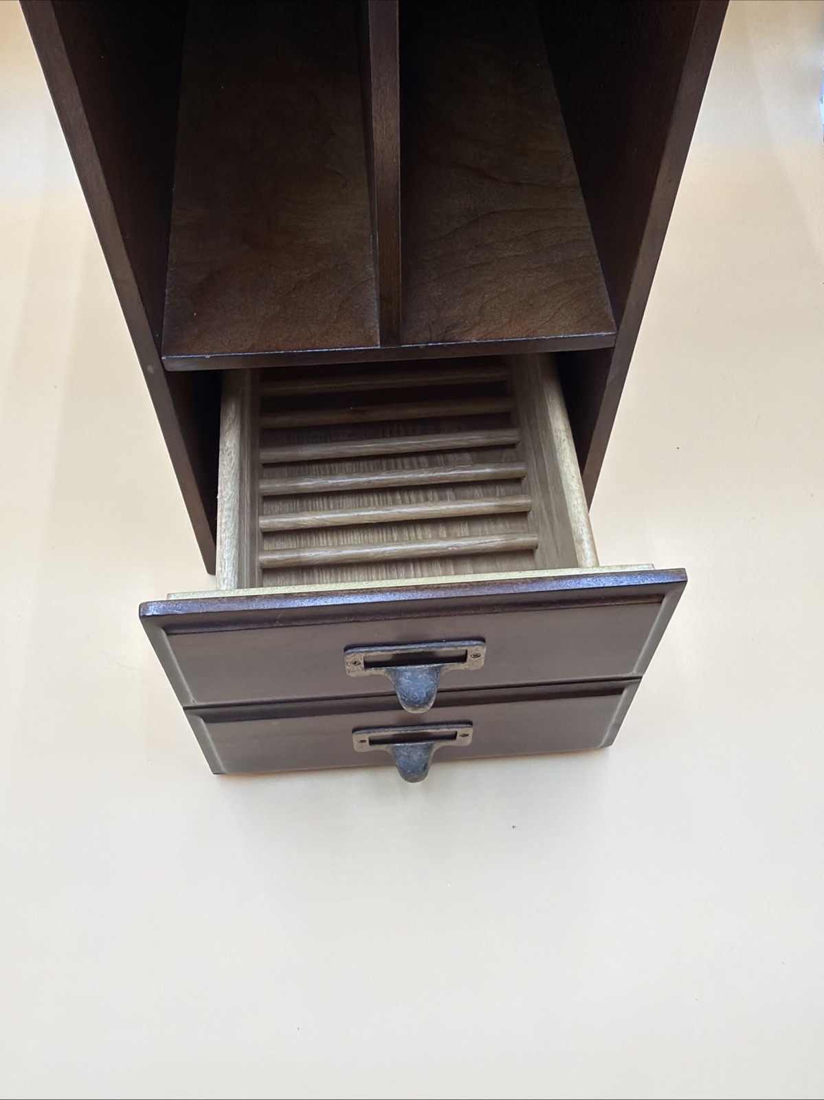 Vintage 19″ Tall Oak Wood Desktop Organizer w/Index Card Drawer/File Box/Cabinet