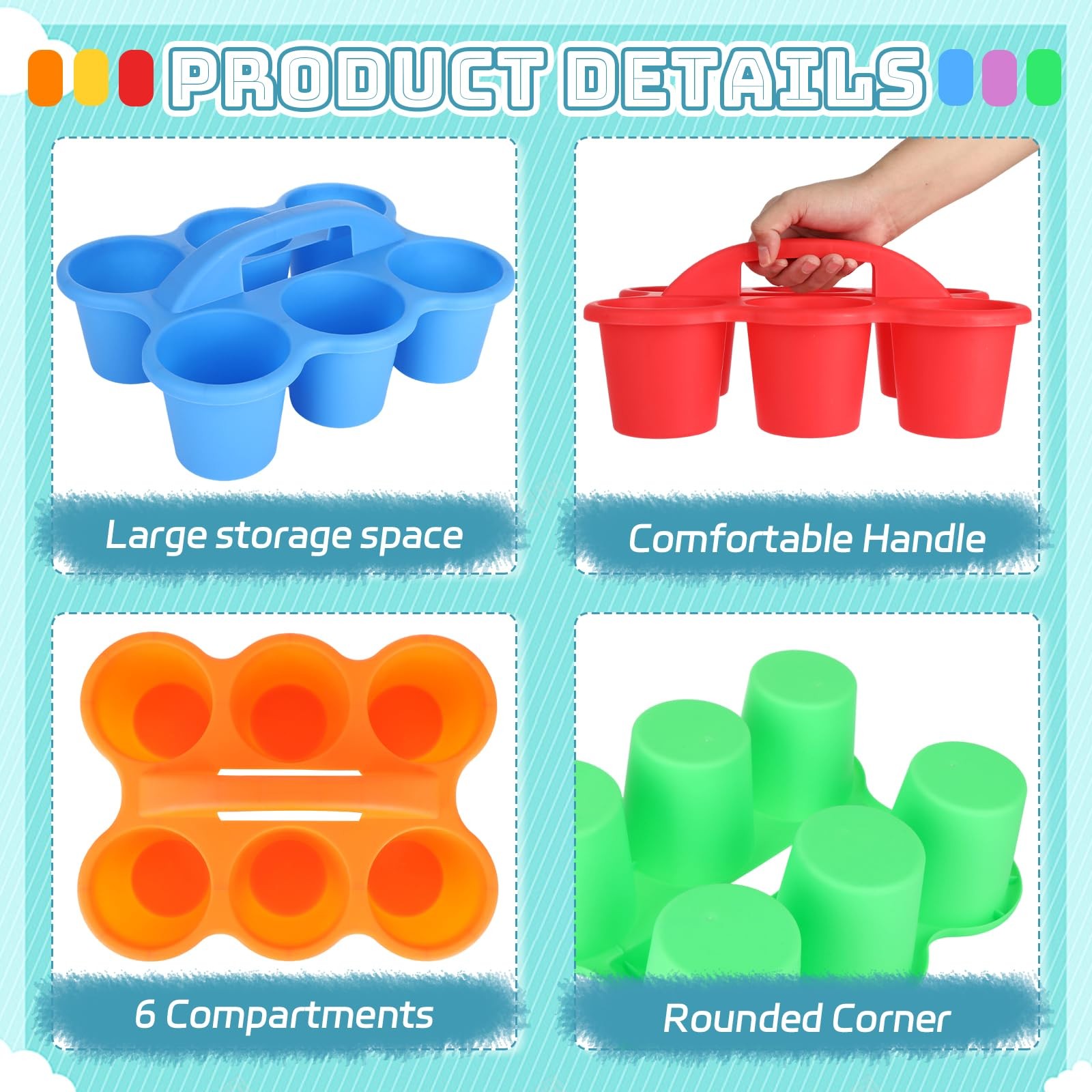 6 Pack Classroom Caddy Organizer with Handle, Plastic Art Caddy, Drink Cup Ca