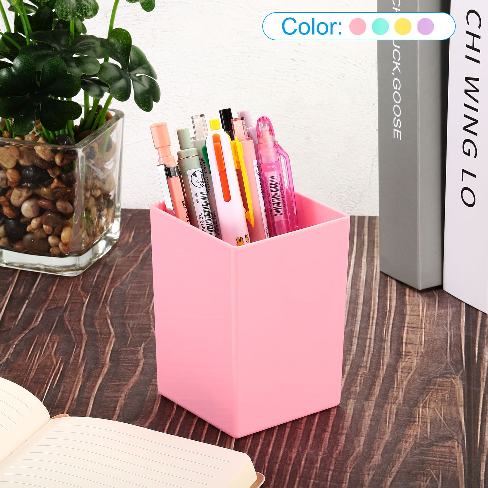 2pcs Pencil Holder, Plastic Makeup Brush Holder Square Desktop Organizer, Green