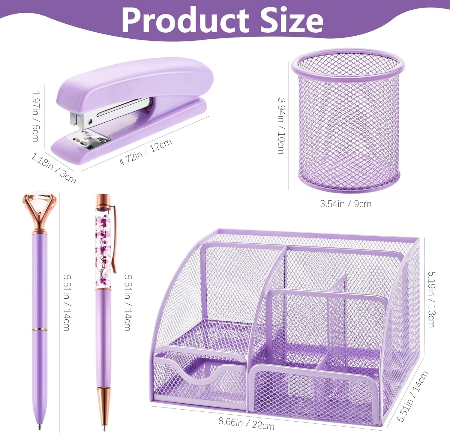 15 Pcs Purple Office Supplies Set Mesh Desk Organizer Accessories Kit include…