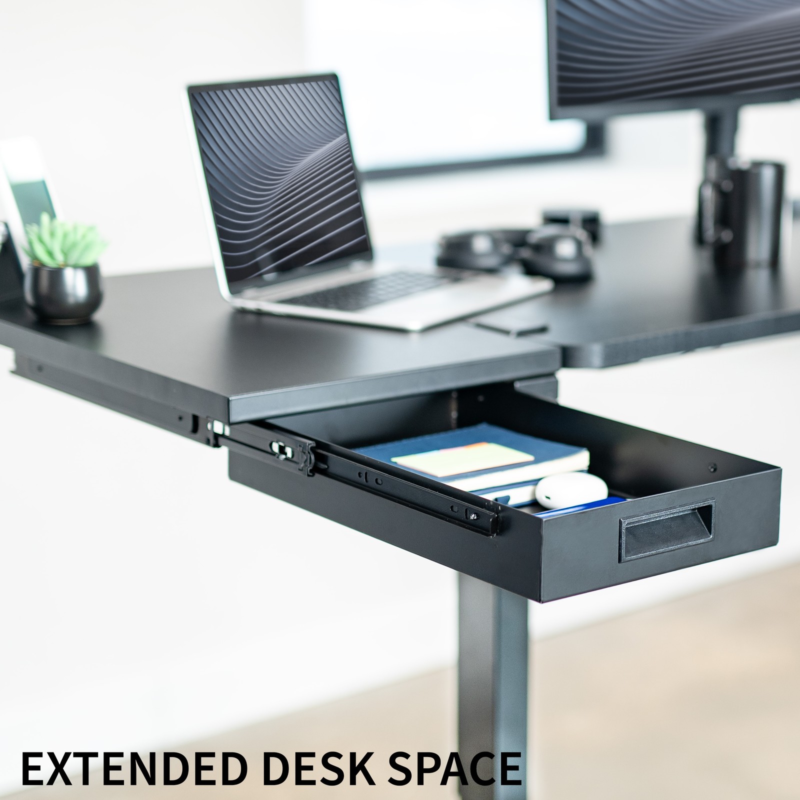 VIVO Black Premium Clamp-on 24″ x 14″ Desk Extension with Storage Drawer