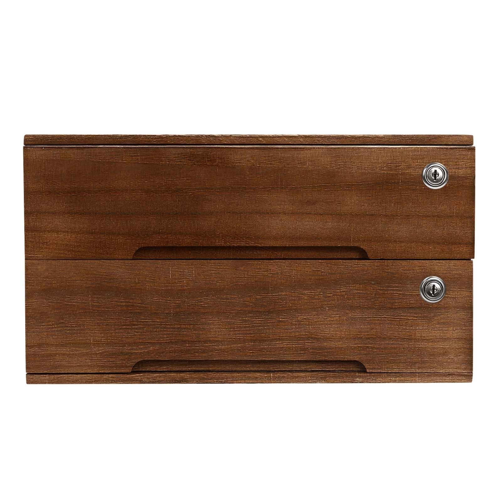 ZERNEIL 2-Tier Wooden Desktop Storage Box with Lockable Drawers, Flat Walnut