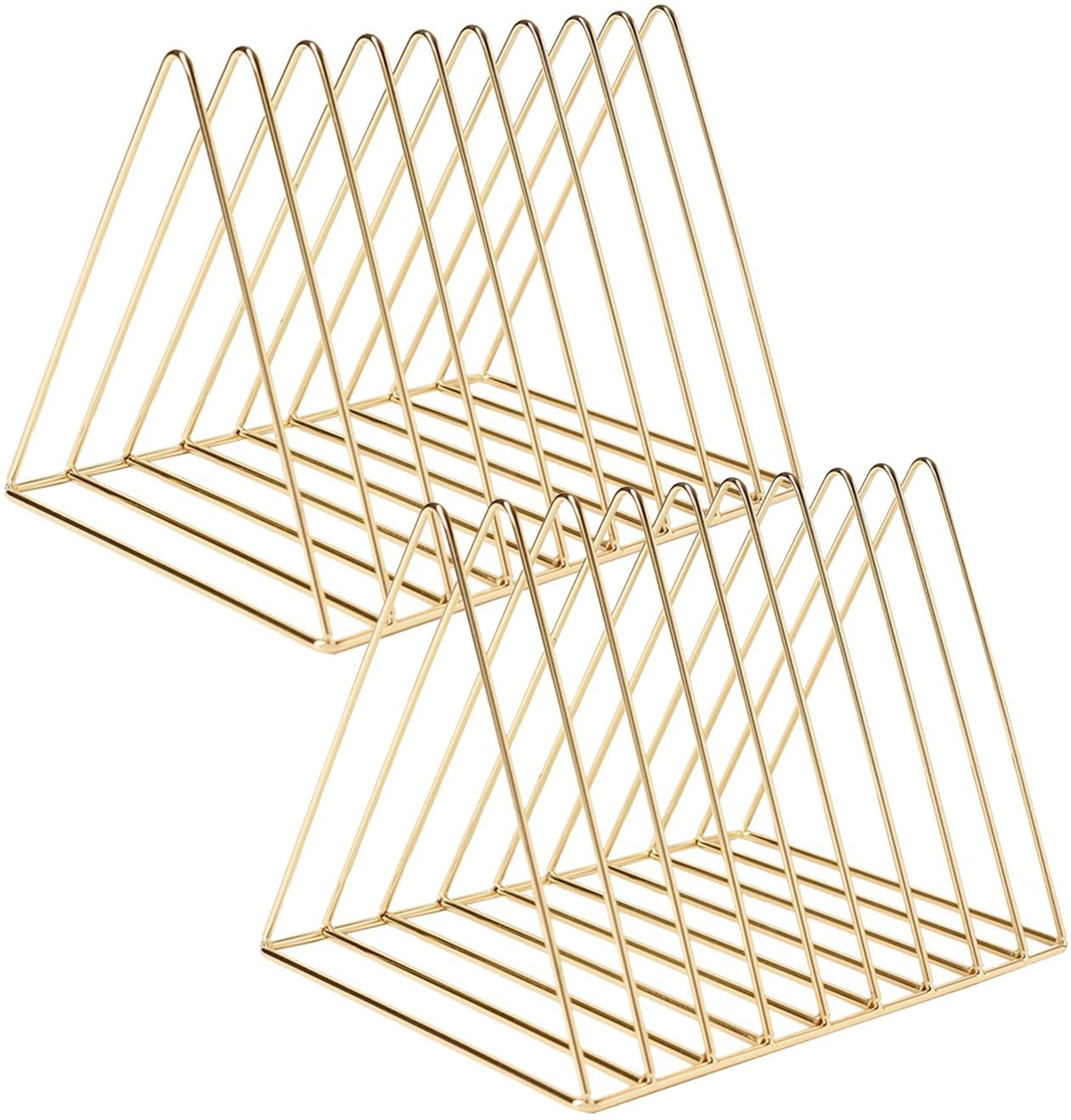 2 PCS Gold 9 Slot Triangle Magazine Holder Desktop File Sorter Organizer