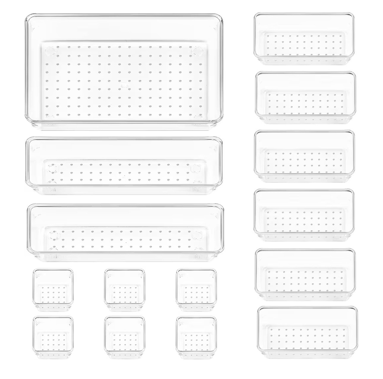 15 PCS Clear Plastic Drawer Organizers Set, 4-Size Versatile Bathroom and Vanity