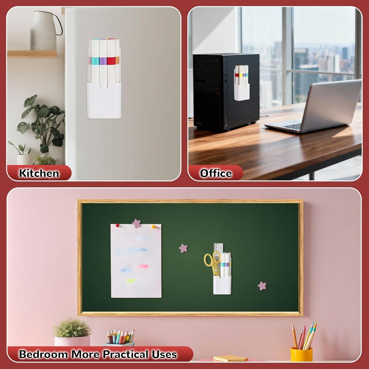 Magnetic Dry Erase Marker Holder for Office School Home Classroom Locker