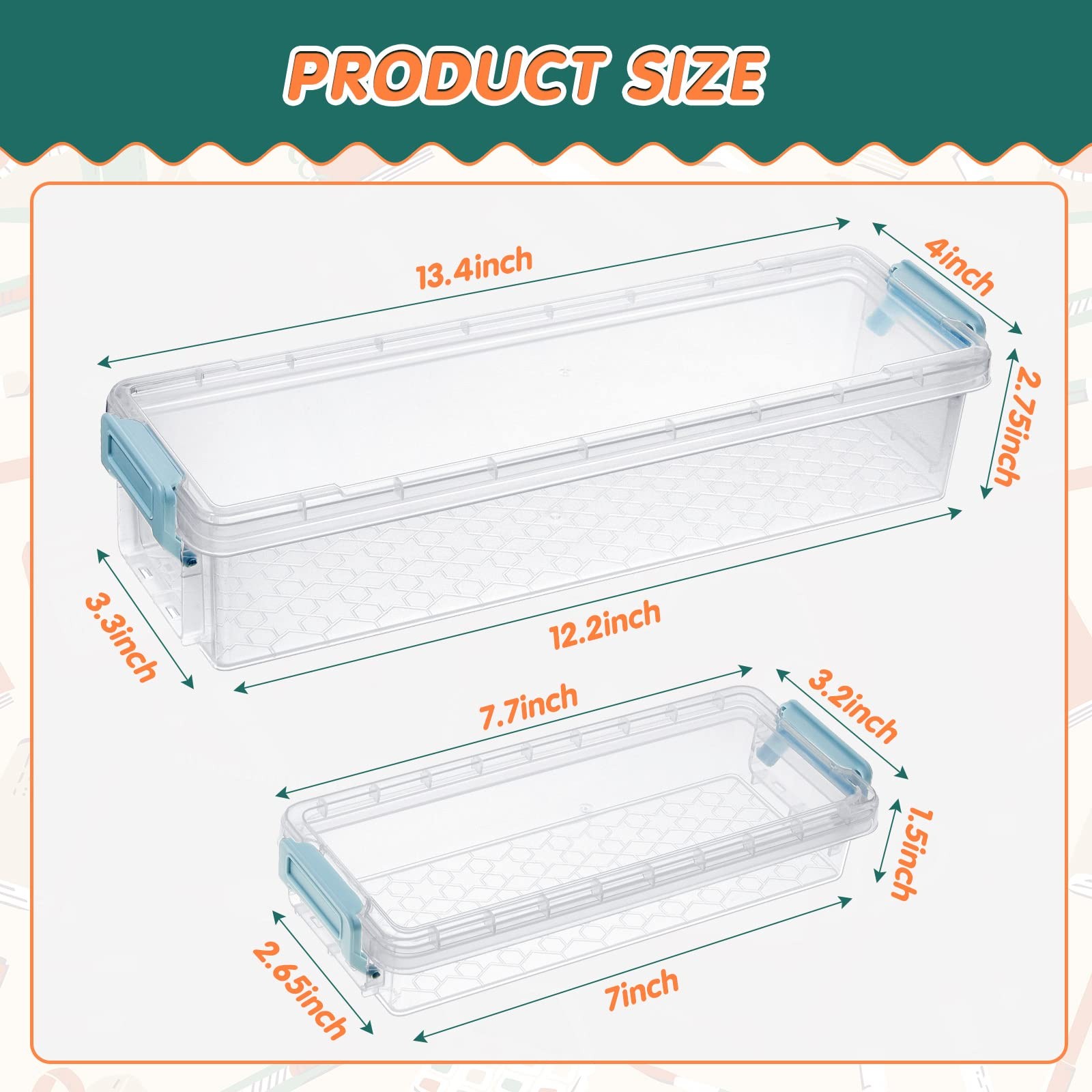 8 Pcs Plastic Pencil Case Stackable Clear Pencil Box with Latching Lid Long