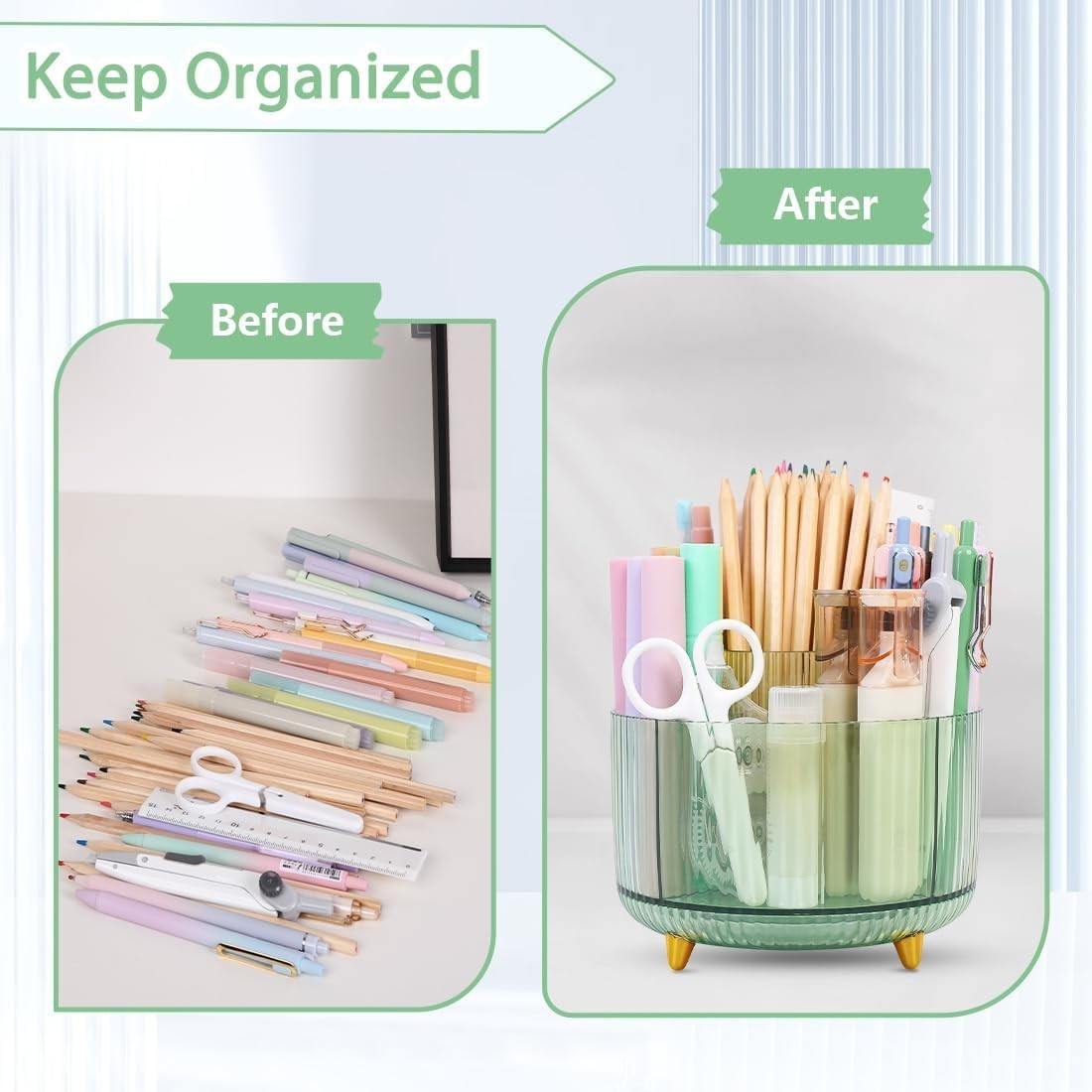 Rotating Pencil Pen Holder, Pen Organizer with 5 Slots – Aesthetic Desk Organ…