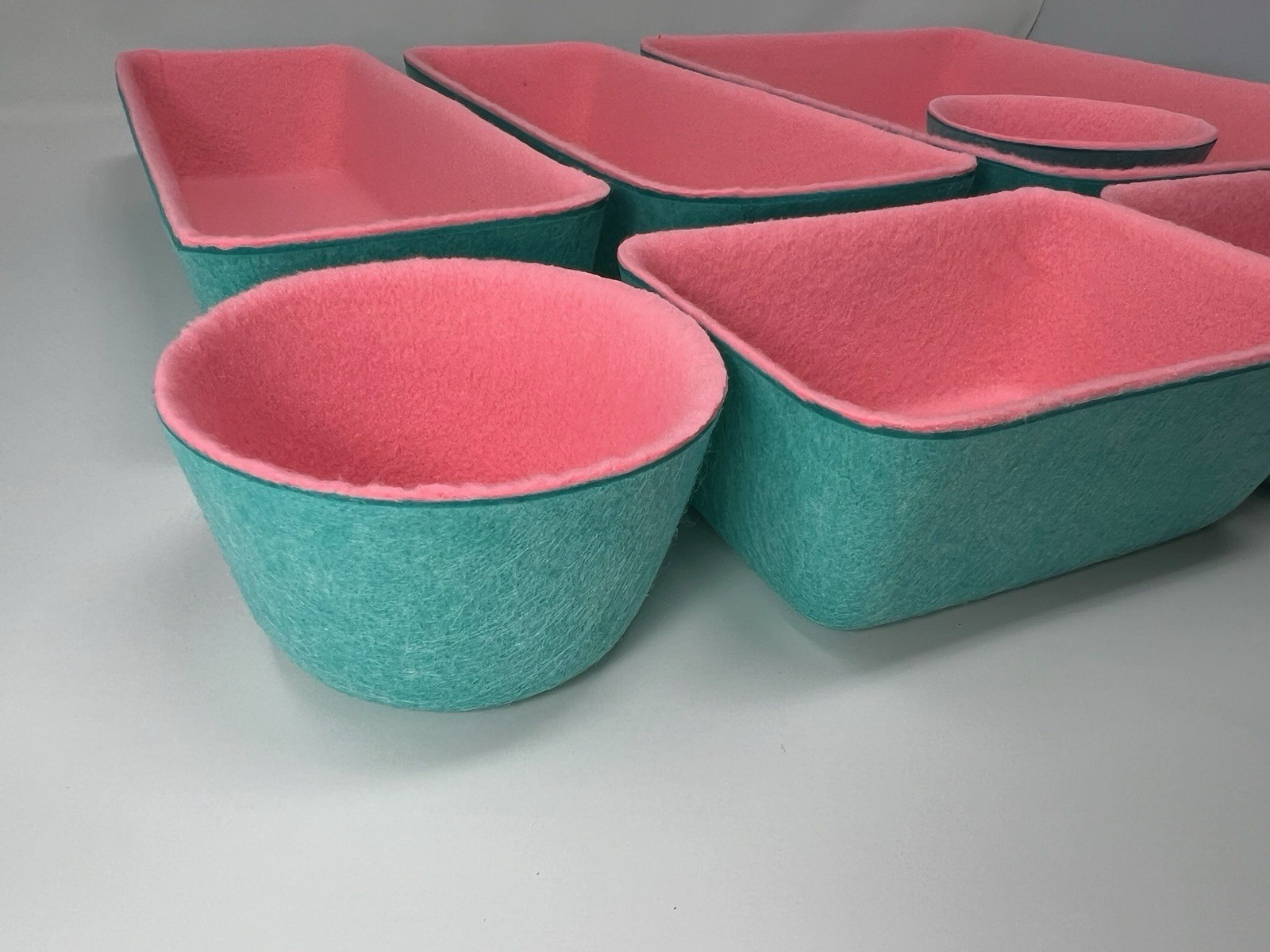 8 Piece Felt Desk Drawer Bins Organizer Set – Pink/Teal
